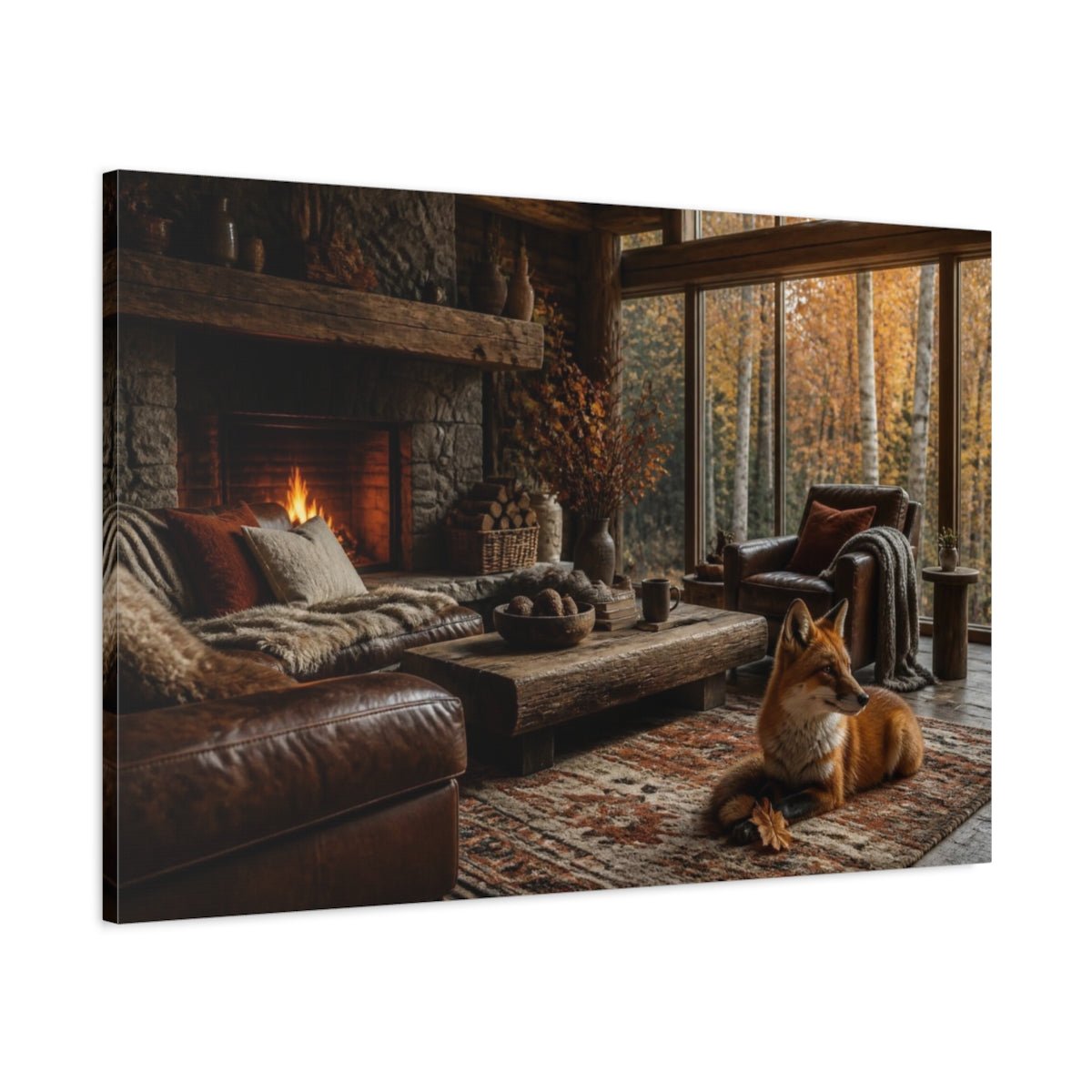 Fox In Living Room Canvas Print – Above Fireplace, Russet - YesArtYes