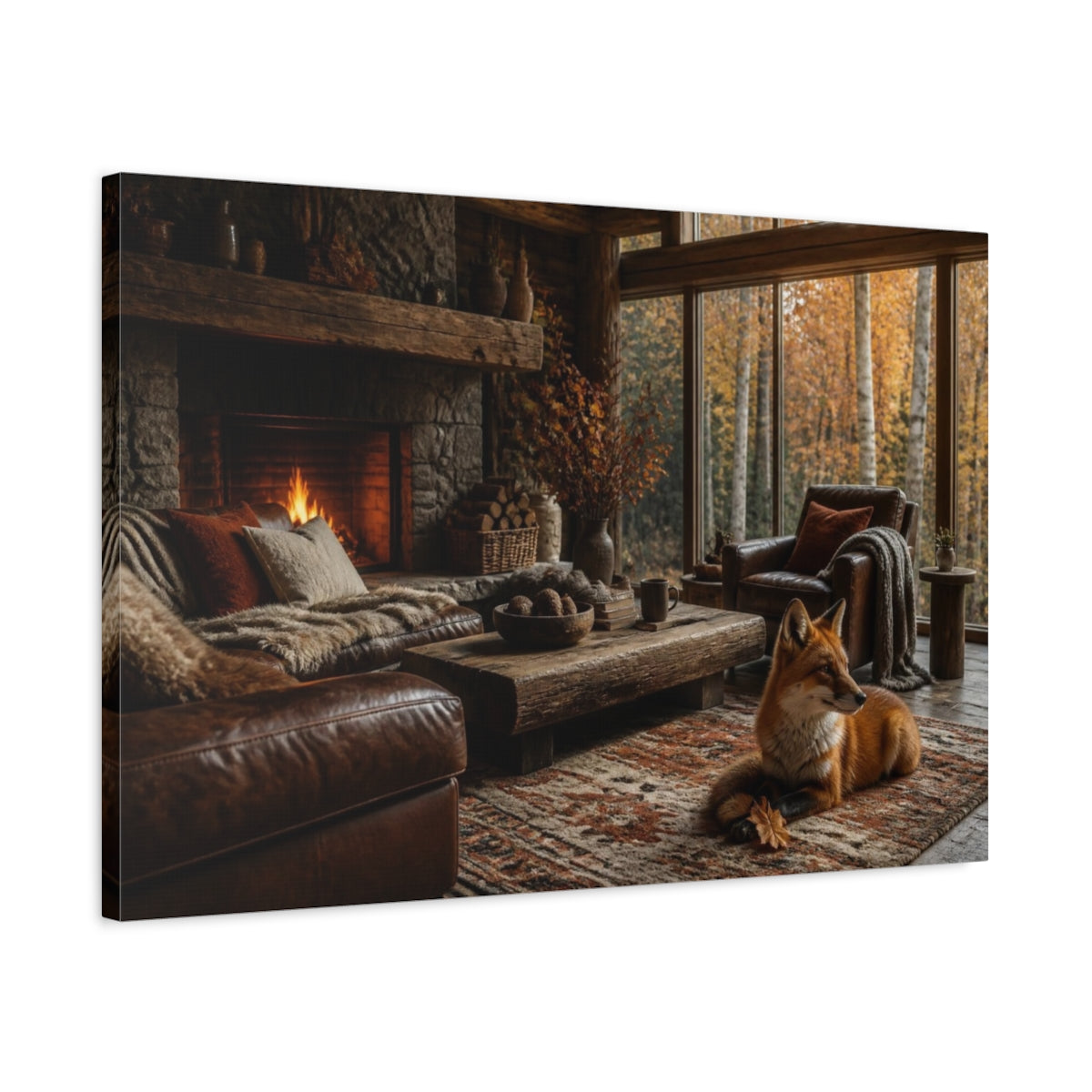 Side Mockup 2. Fox In Living Room shown as canvas print