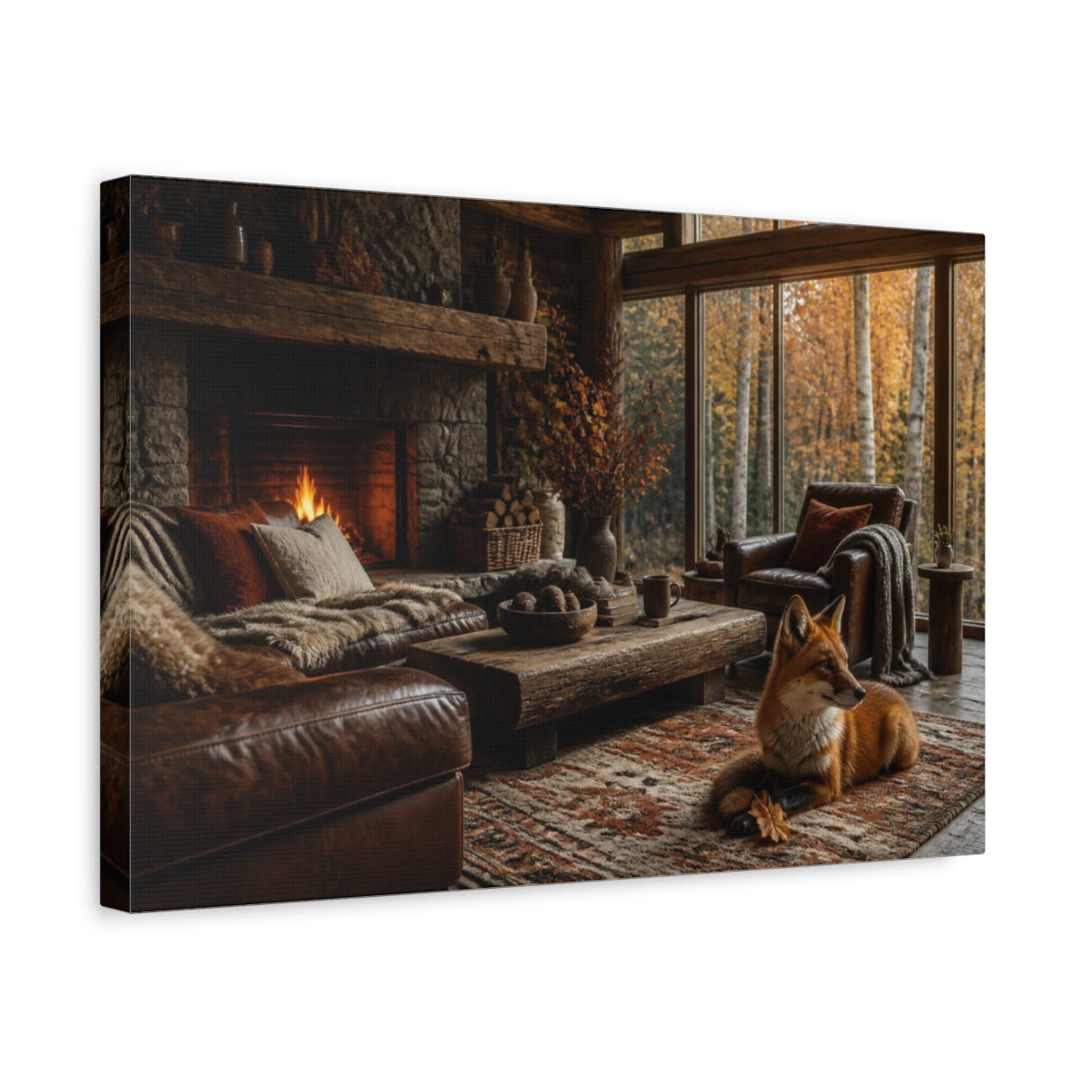 Side Mockup 4. Fox In Living Room shown as canvas print