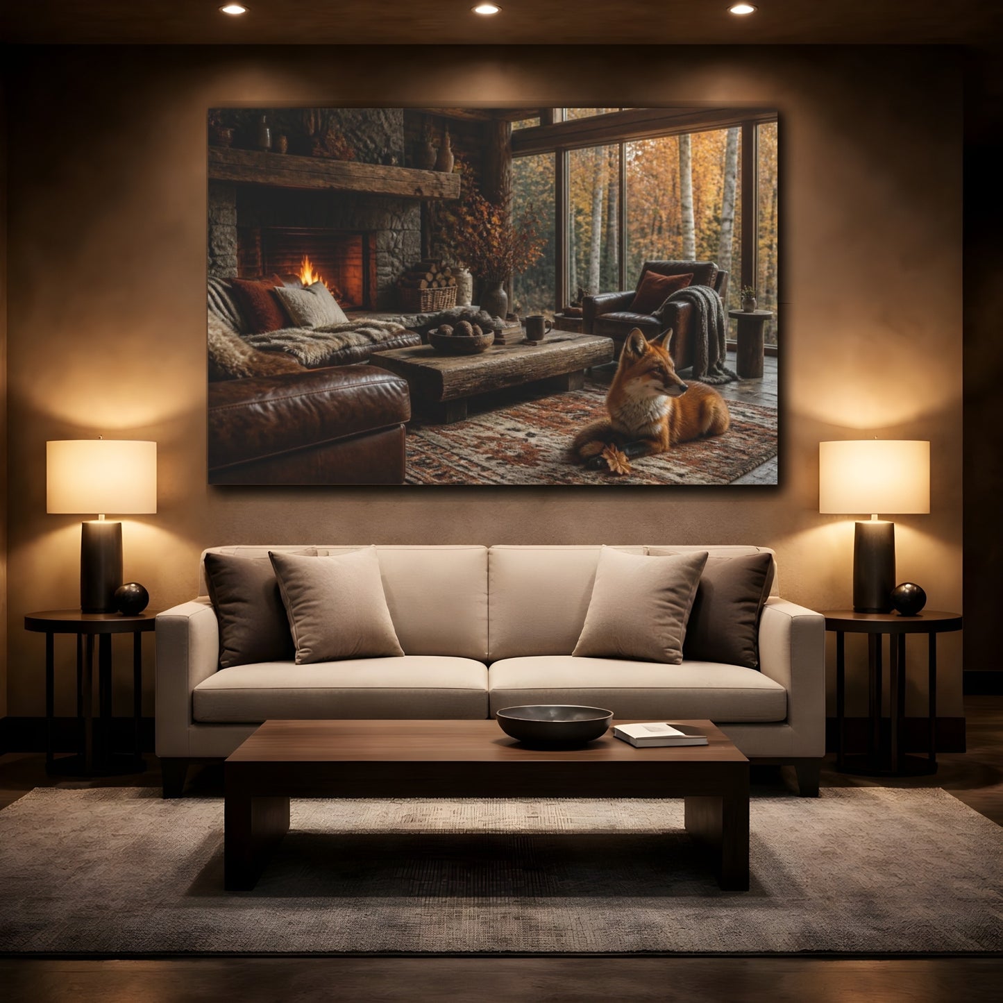Mockup 2. Fox In Living Room shown as canvas print
