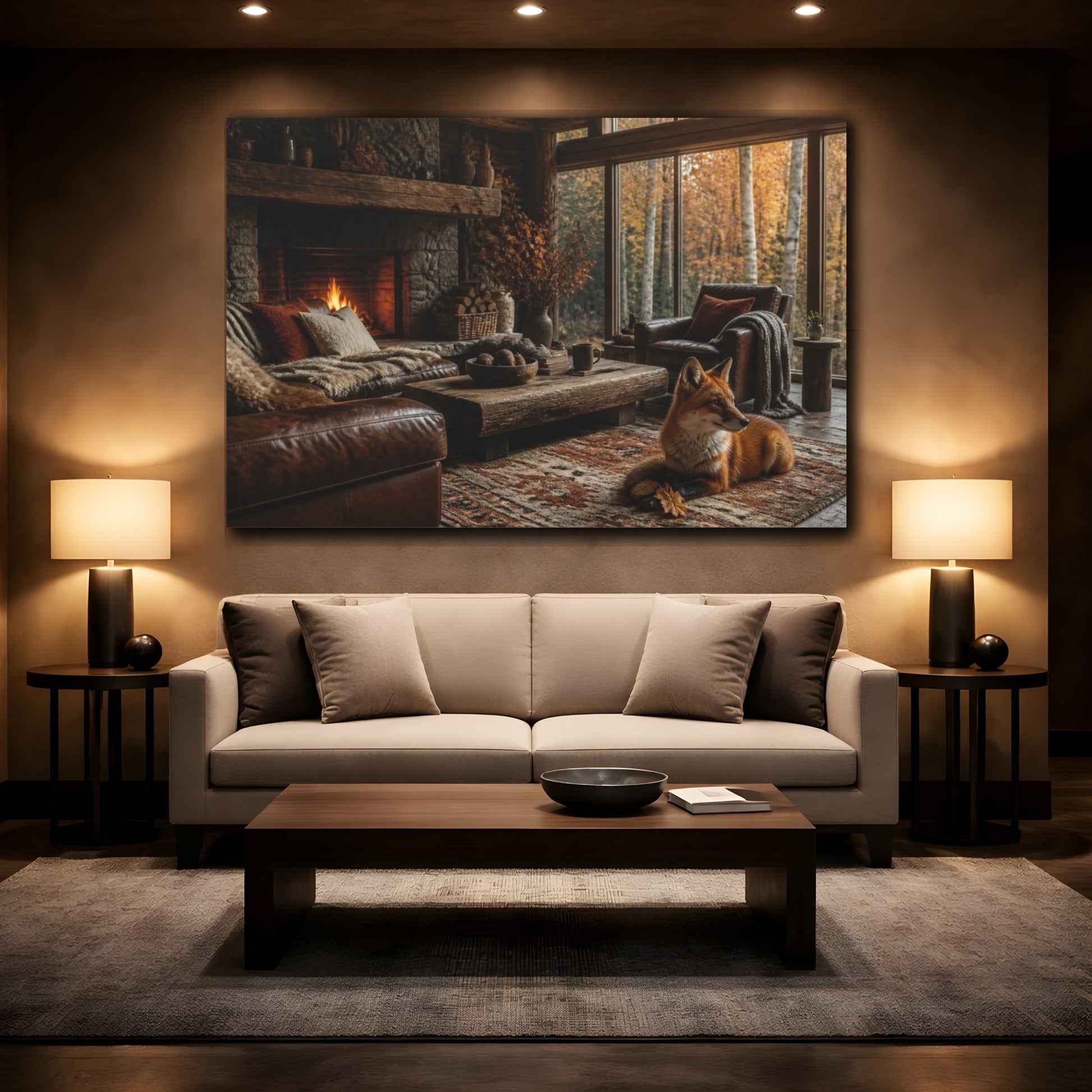 Mockup 2. Fox In Living Room shown as canvas print