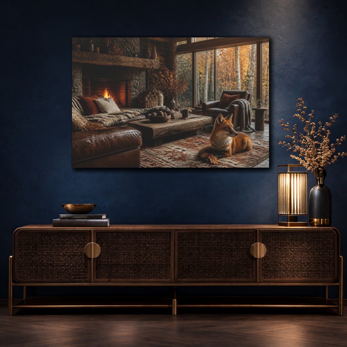Mockup 4. Fox In Living Room shown as canvas print