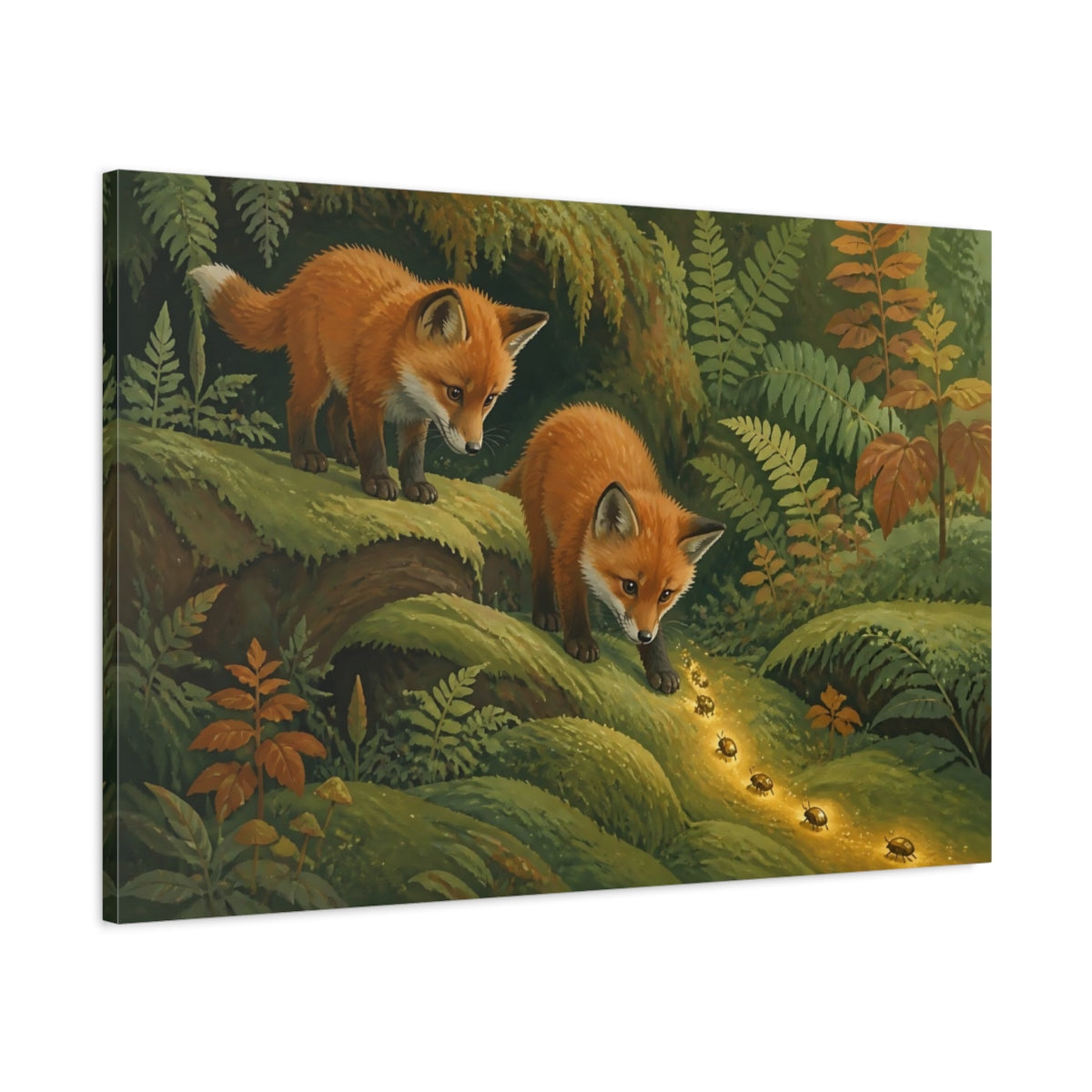 Main Mockup. Fox Kits And Golden Beetles shown as canvas print