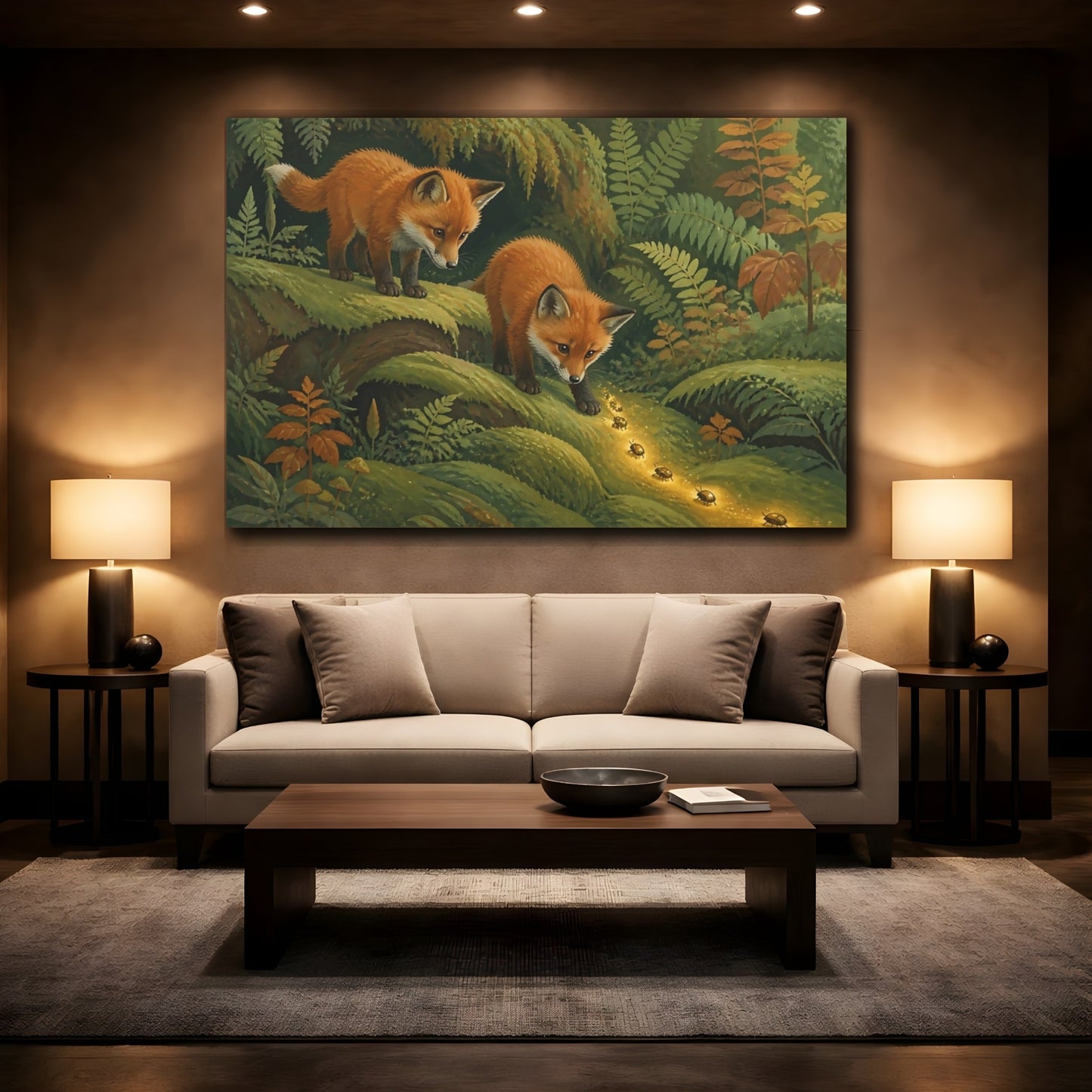 Mockup 2. Fox Kits And Golden Beetles shown as canvas print