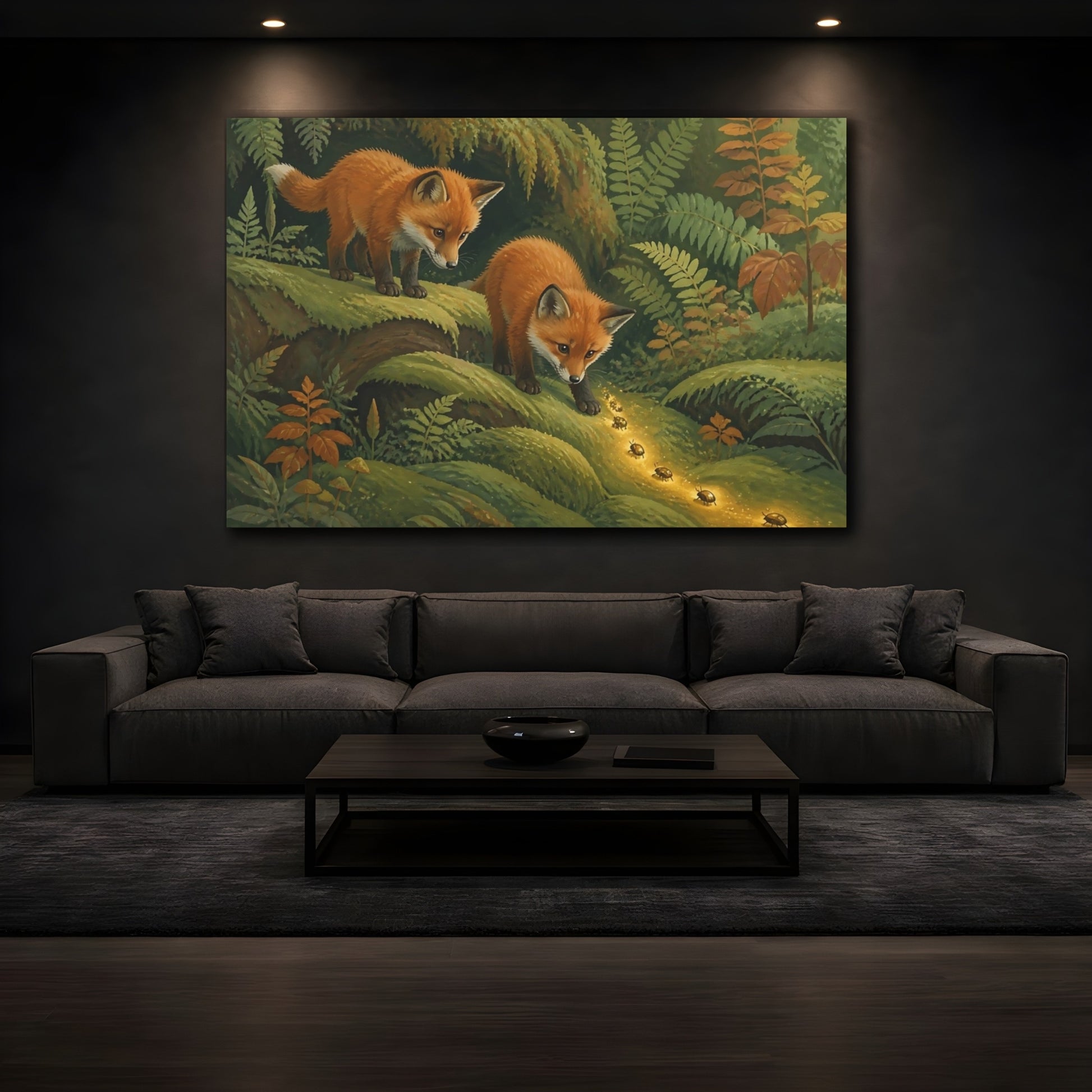 Mockup 3. Fox Kits And Golden Beetles shown as canvas print