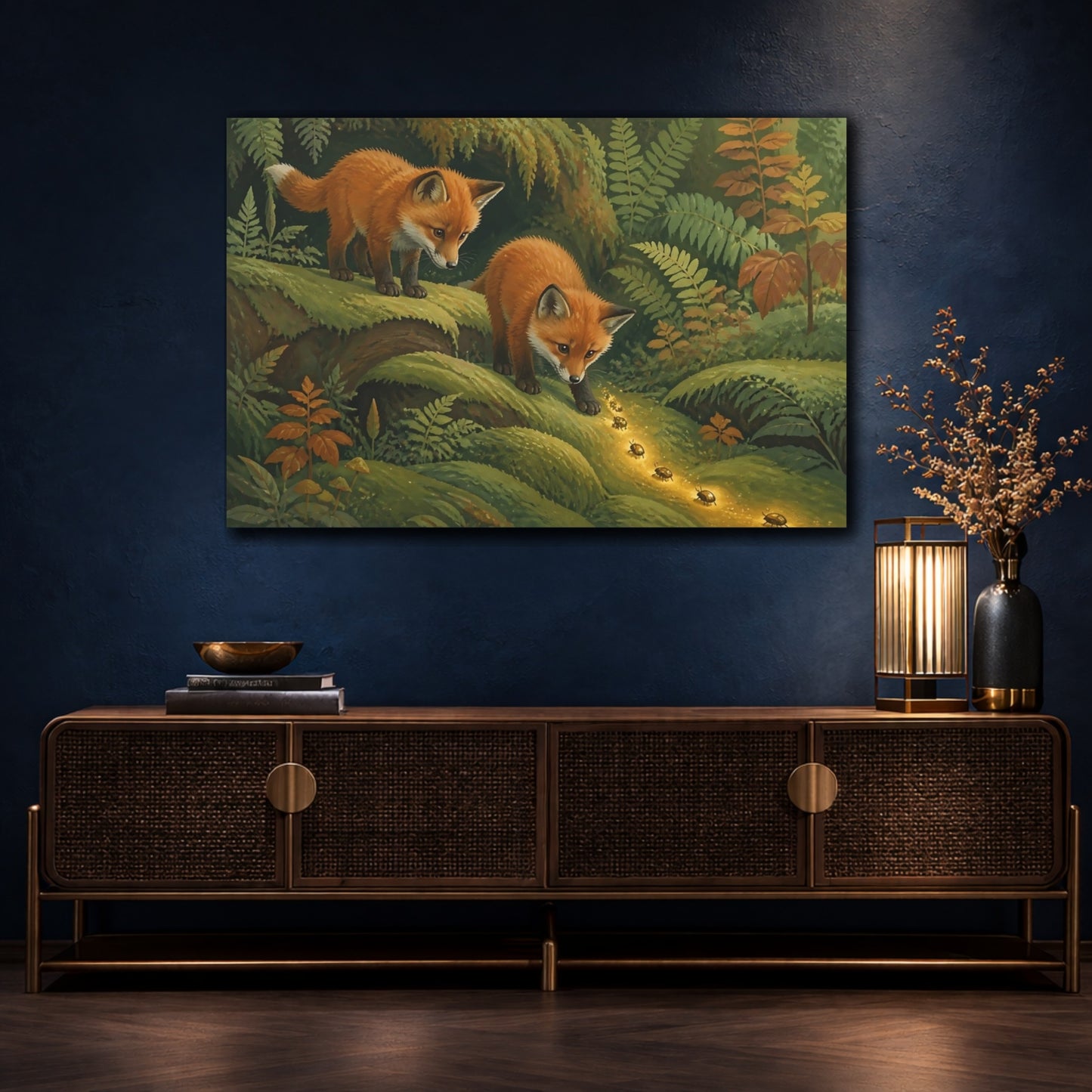 Mockup 4. Fox Kits And Golden Beetles shown as canvas print