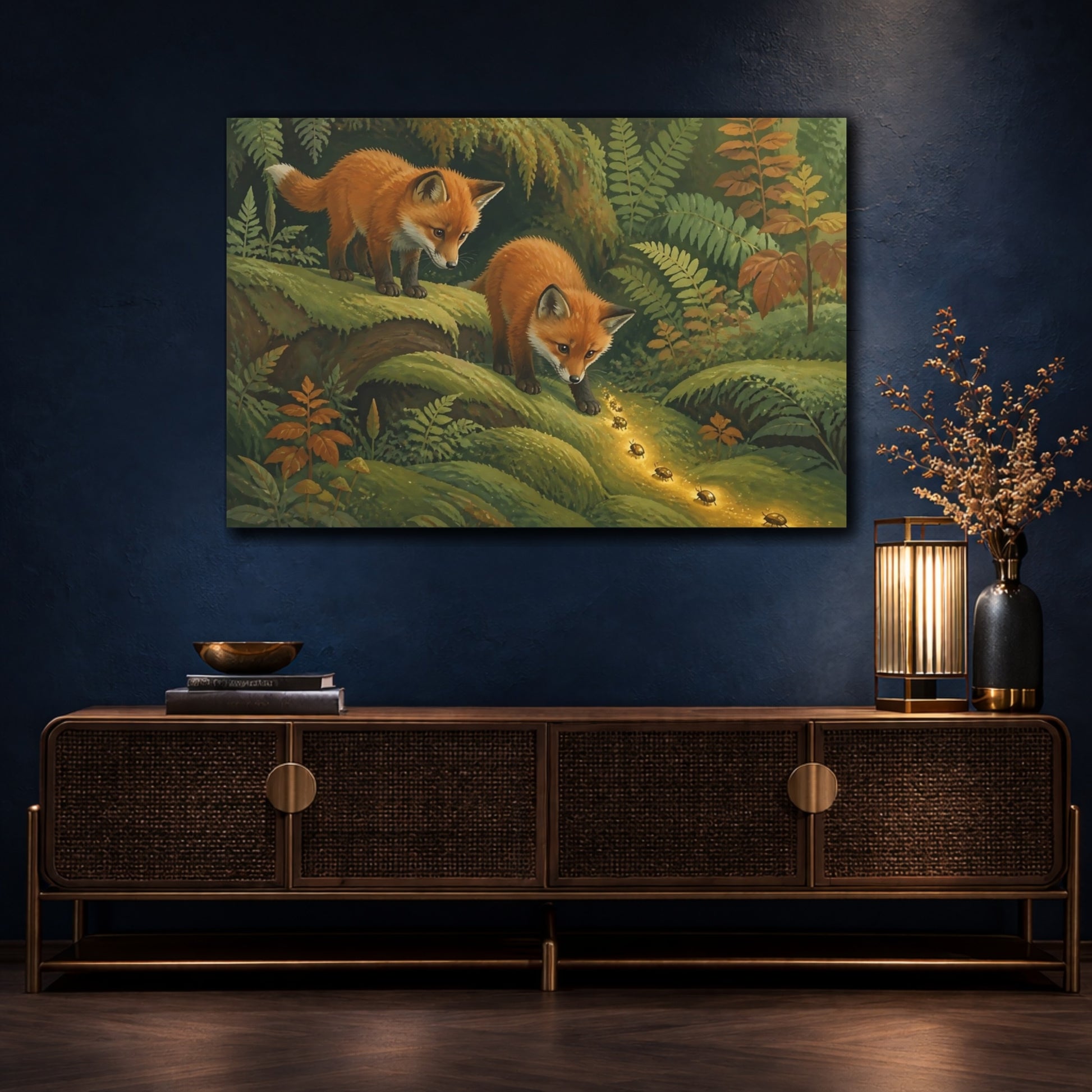 Mockup 4. Fox Kits And Golden Beetles shown as canvas print