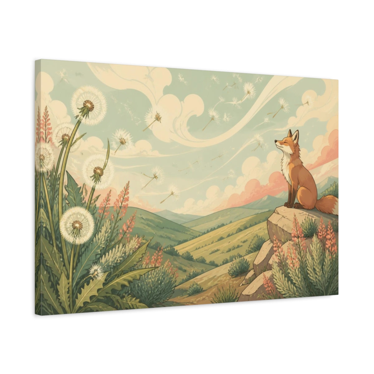 Side Mockup 2. Fox On Hilltop shown as canvas print