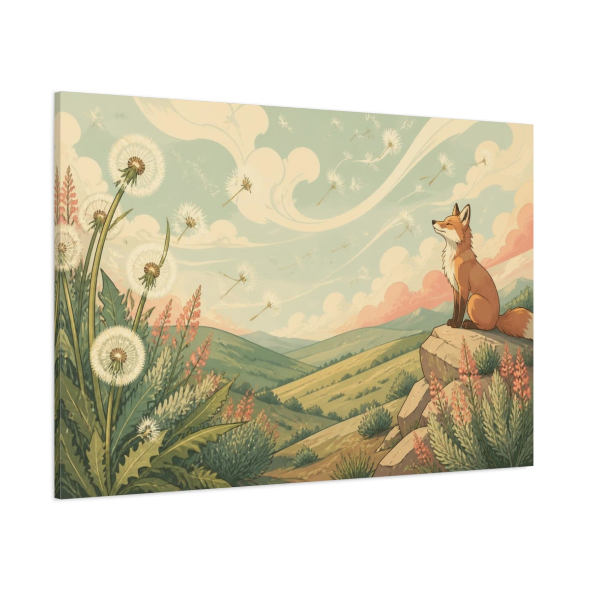 Side Mockup 1. Fox On Hilltop shown as canvas print