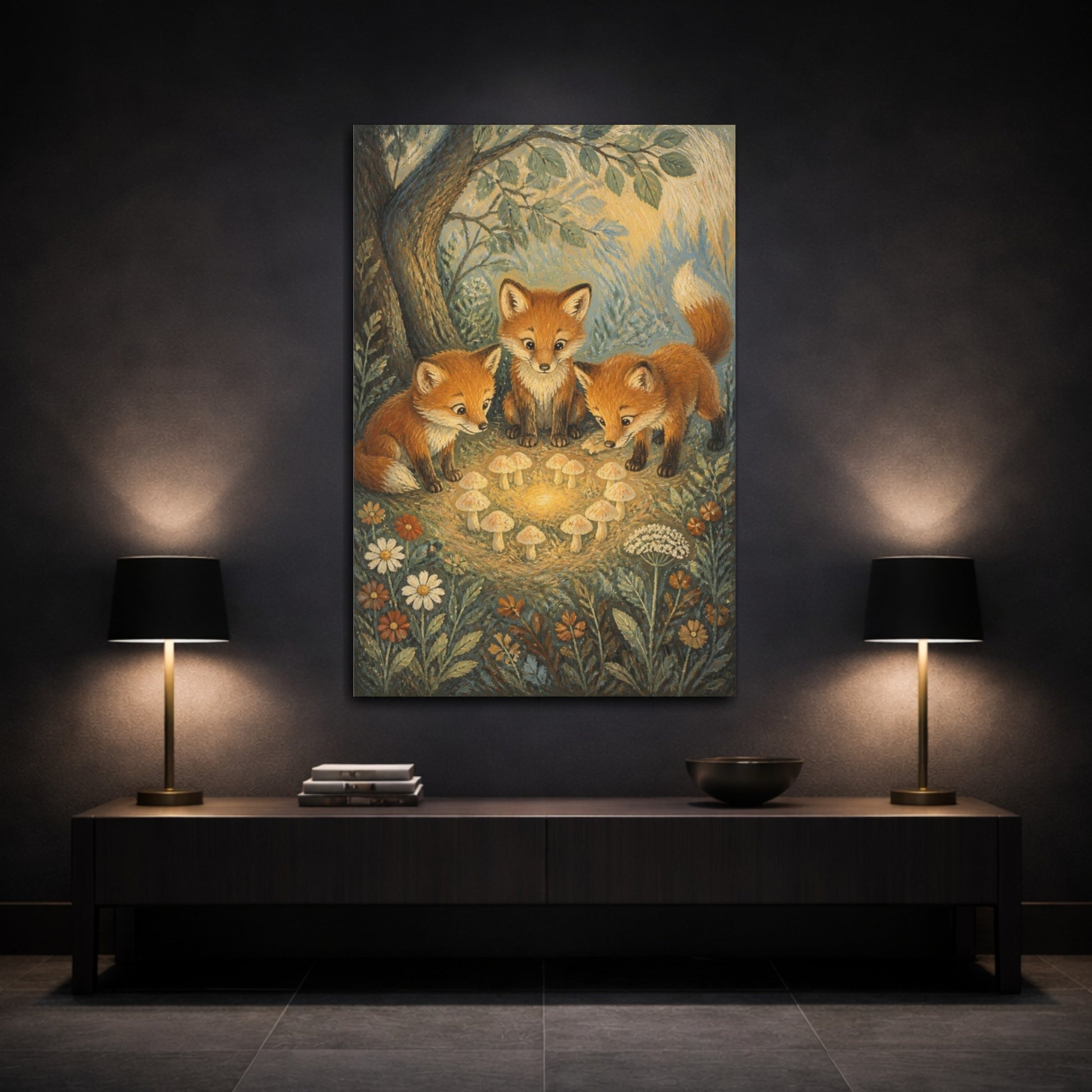 Mockup 3. Foxes For Kids Room shown as canvas print