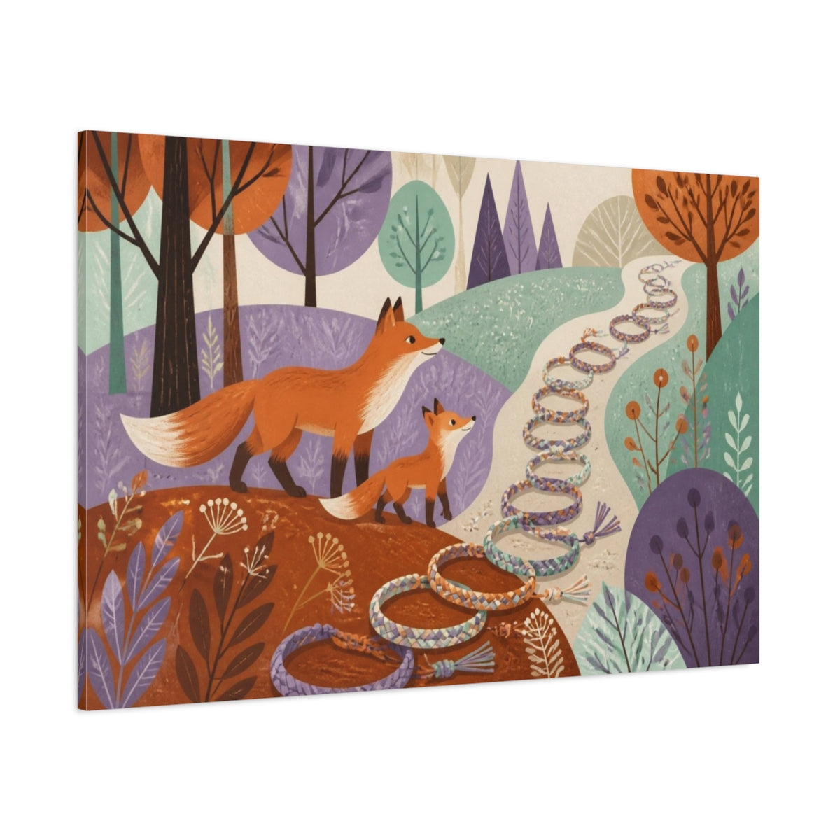 Side Mockup 1. Foxes Friendship Trail For Kids shown as canvas print