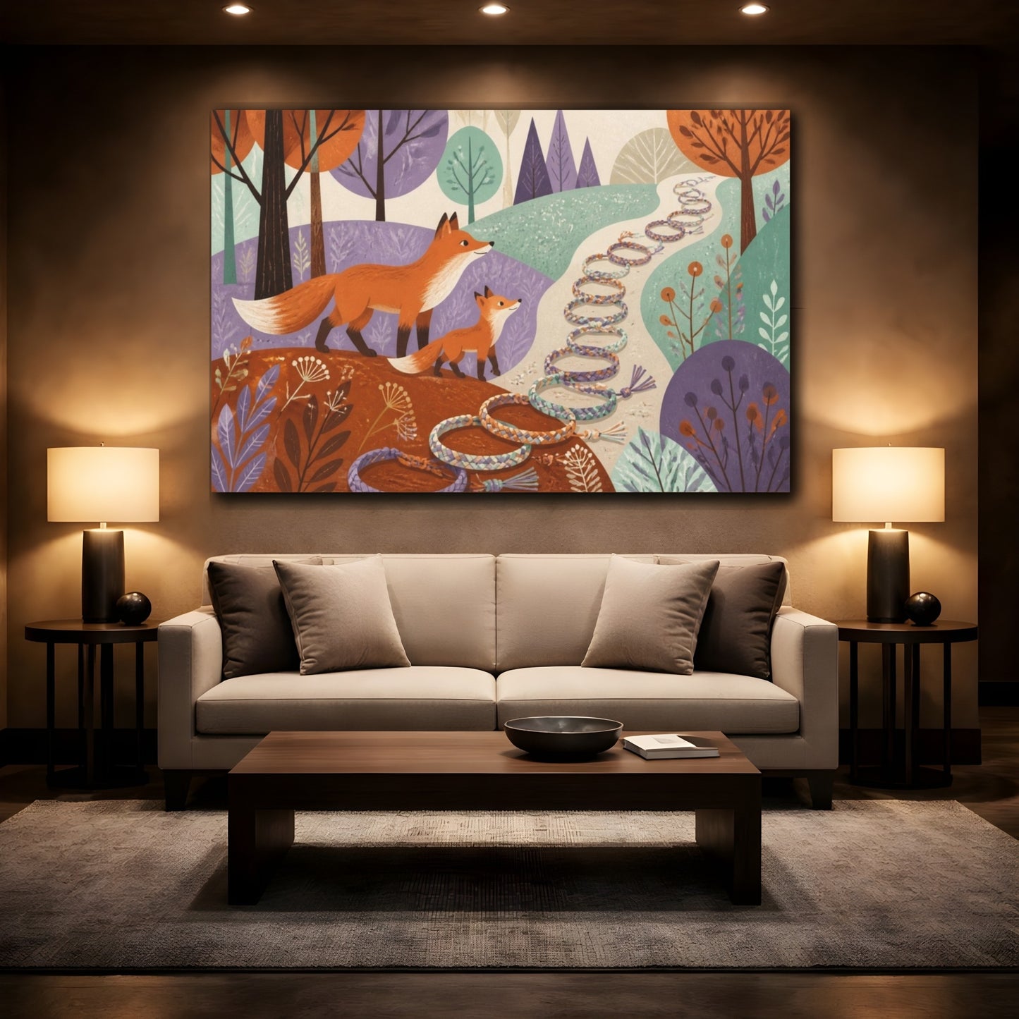 Mockup 2. Foxes Friendship Trail For Kids shown as canvas print