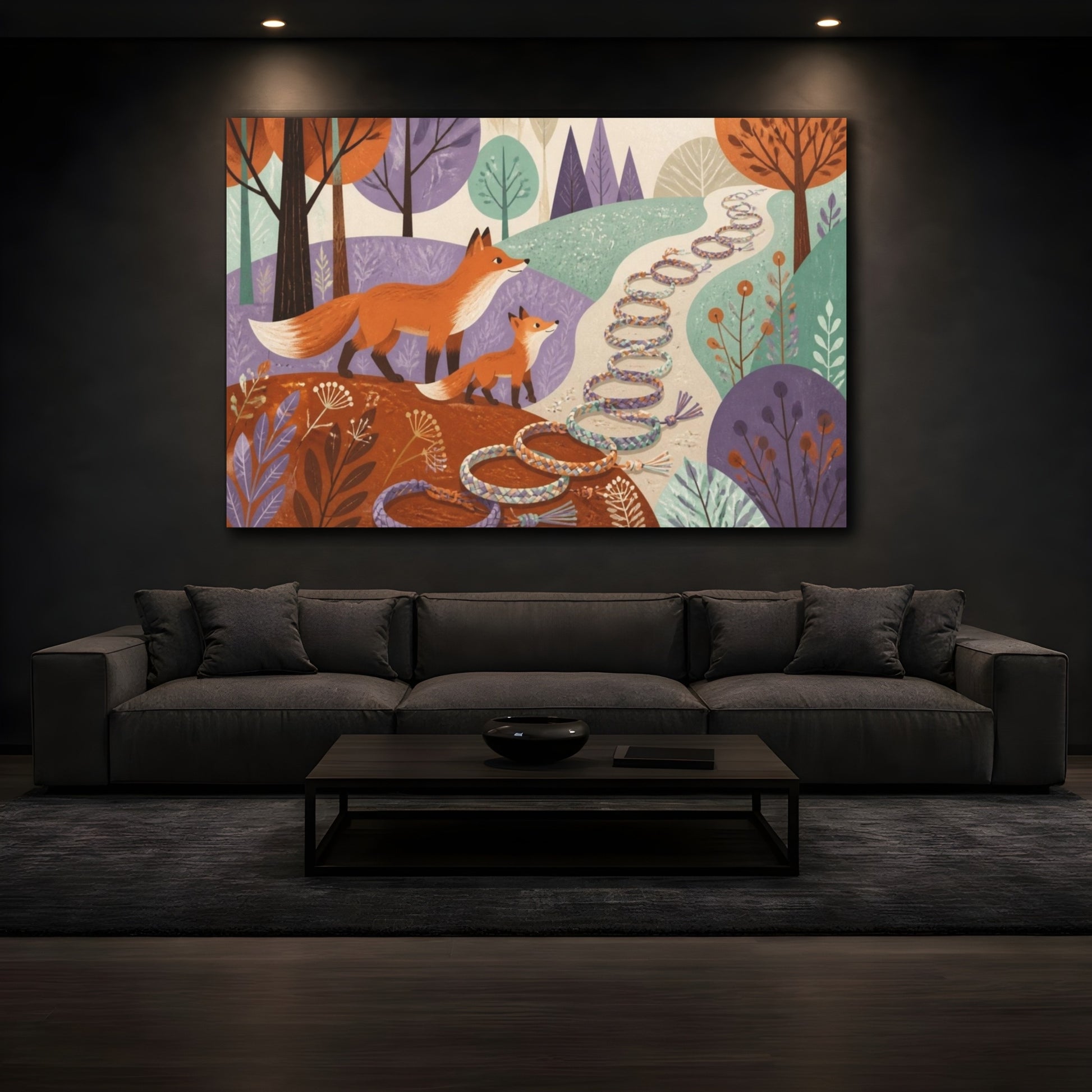 Mockup 3. Foxes Friendship Trail For Kids shown as canvas print