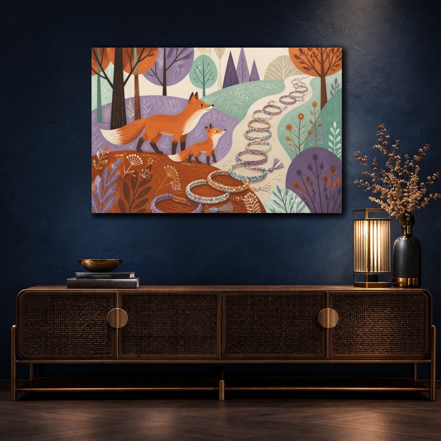 Mockup 4. Foxes Friendship Trail For Kids shown as canvas print