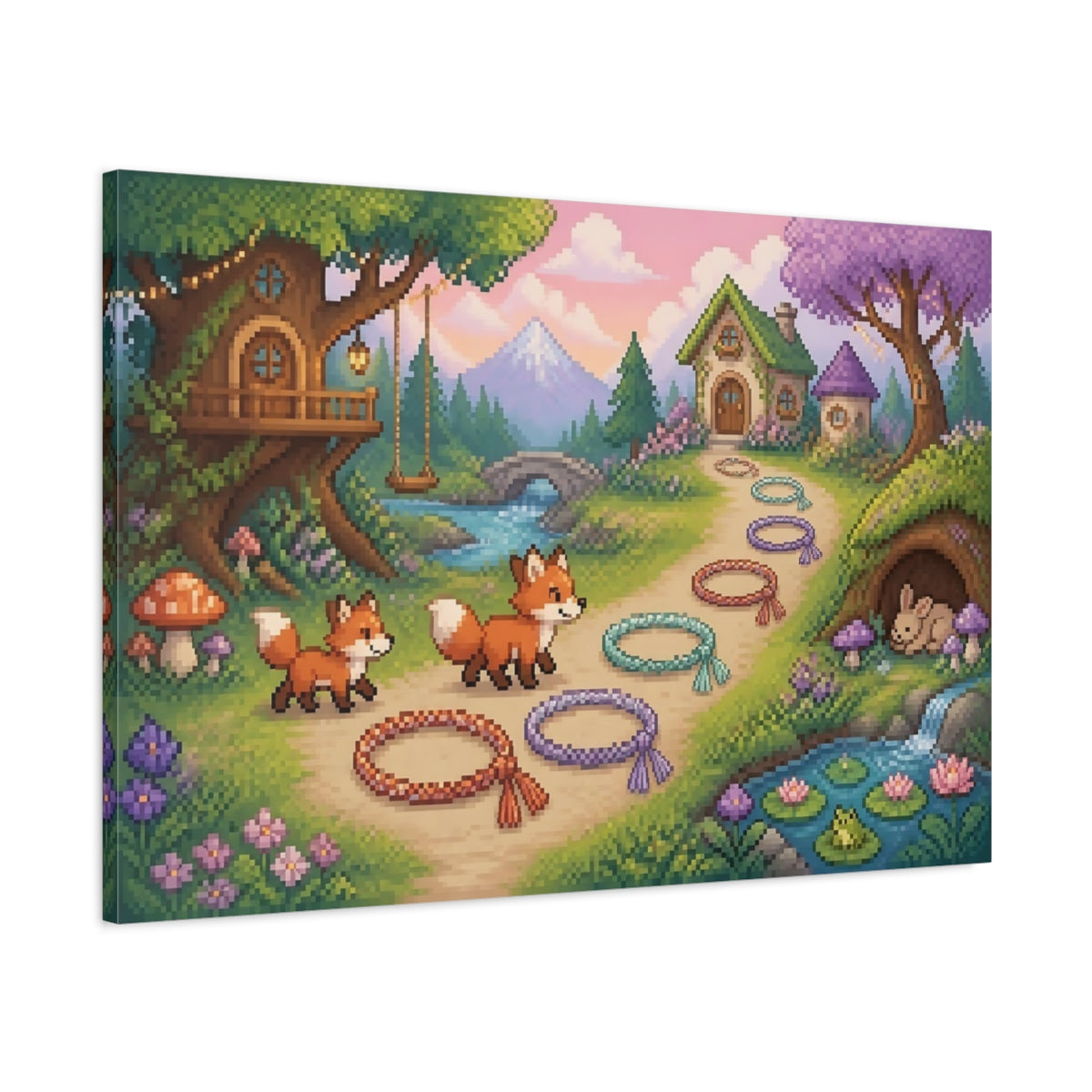 Main Mockup. Foxes On Forest Path shown as canvas print