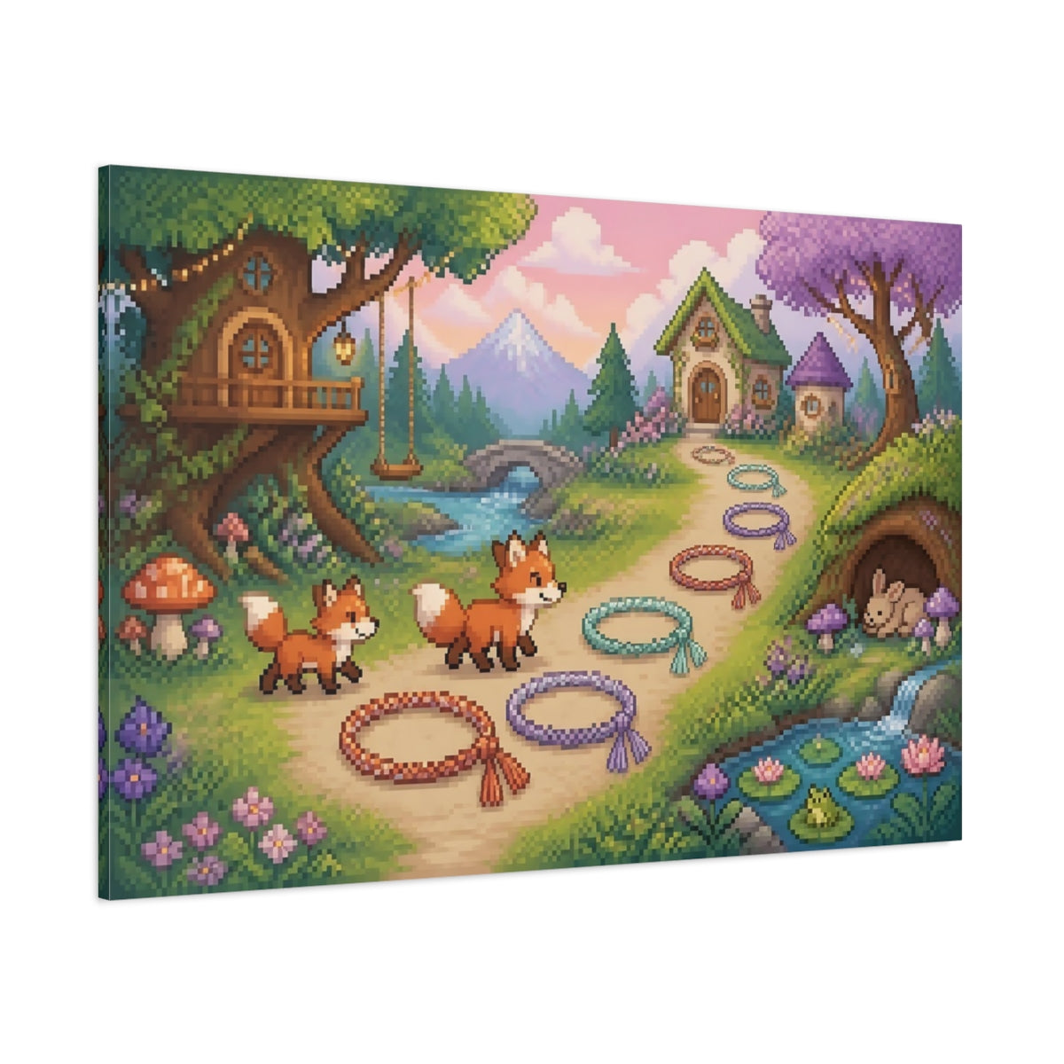 Side Mockup 1. Foxes On Forest Path shown as canvas print