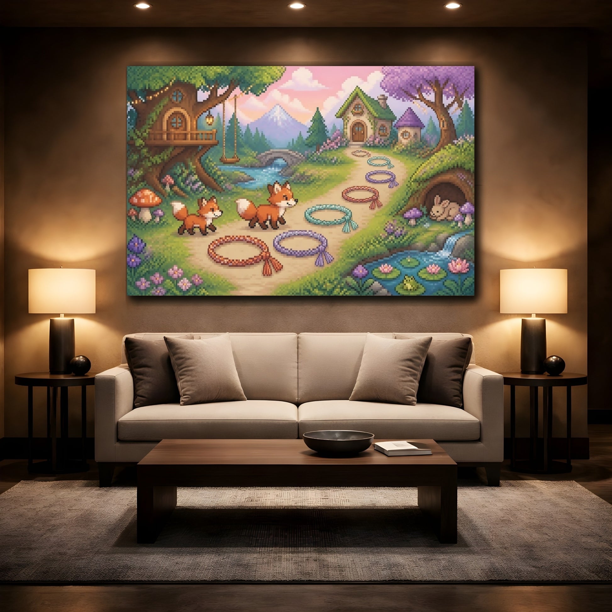 Mockup 2. Foxes On Forest Path shown as canvas print