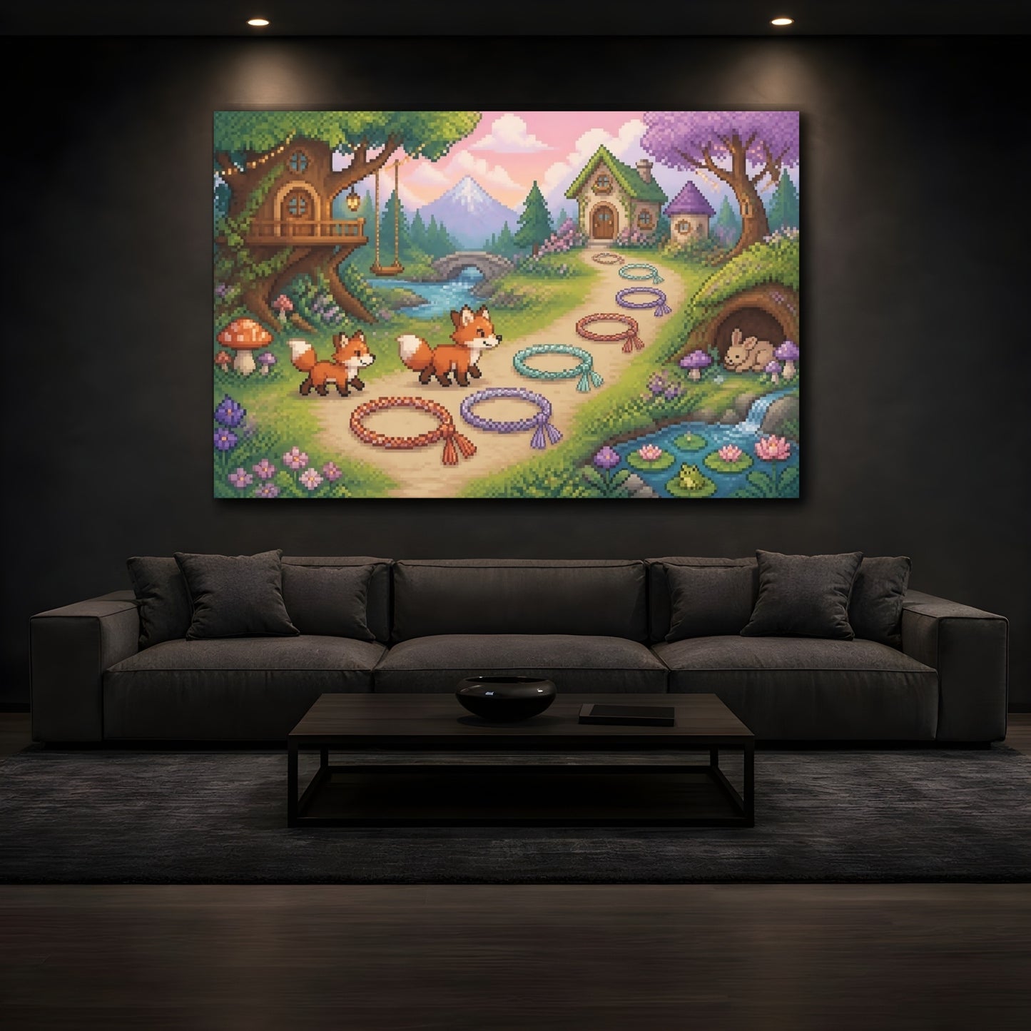 Mockup 3. Foxes On Forest Path shown as canvas print