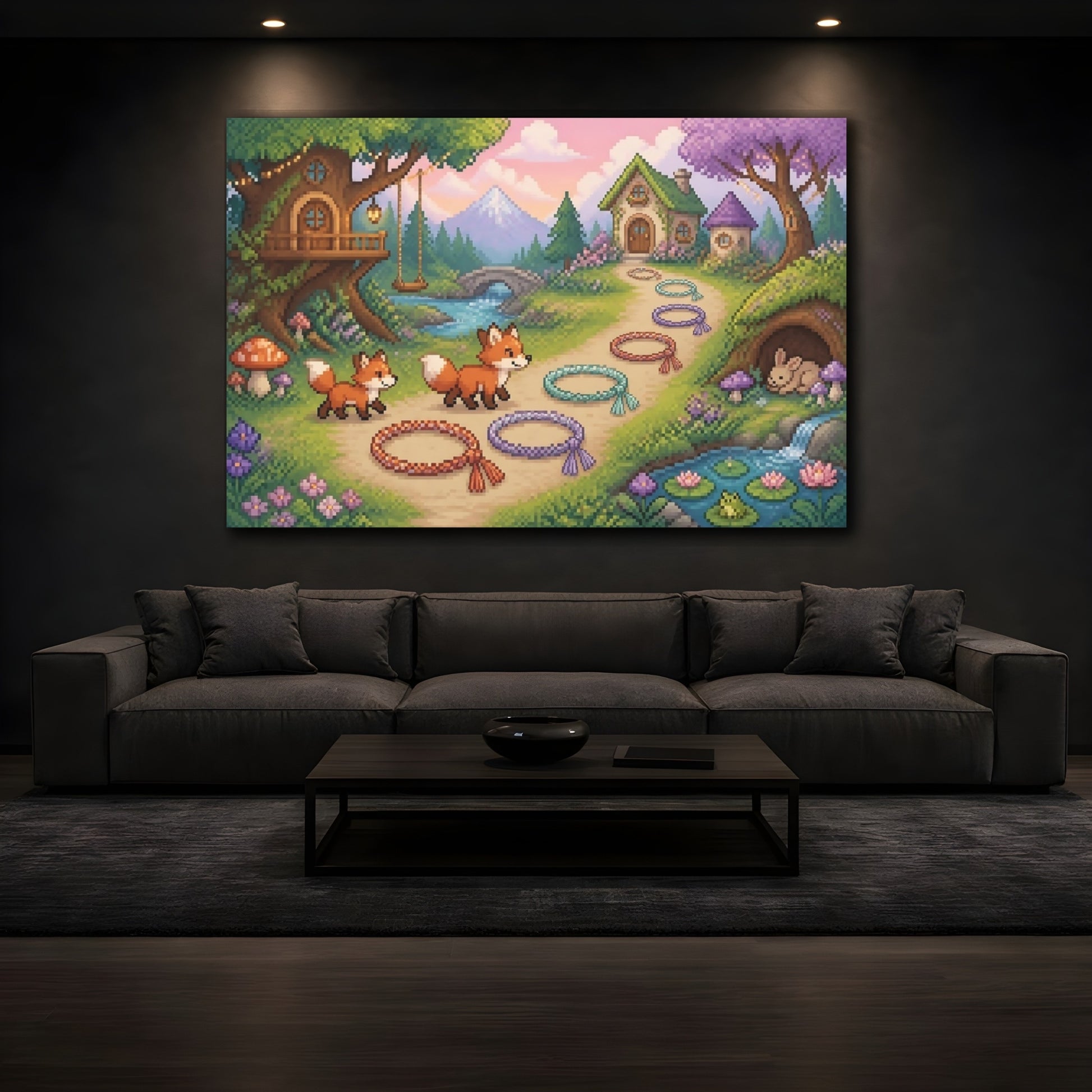 Mockup 3. Foxes On Forest Path shown as canvas print