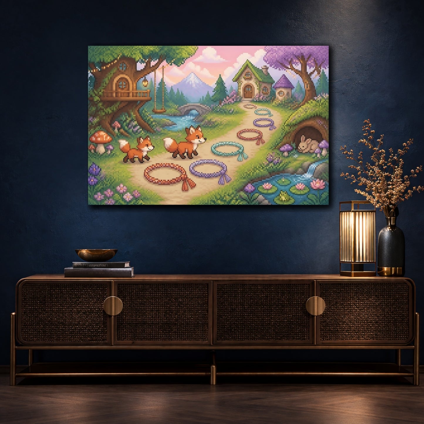 Mockup 4. Foxes On Forest Path shown as canvas print