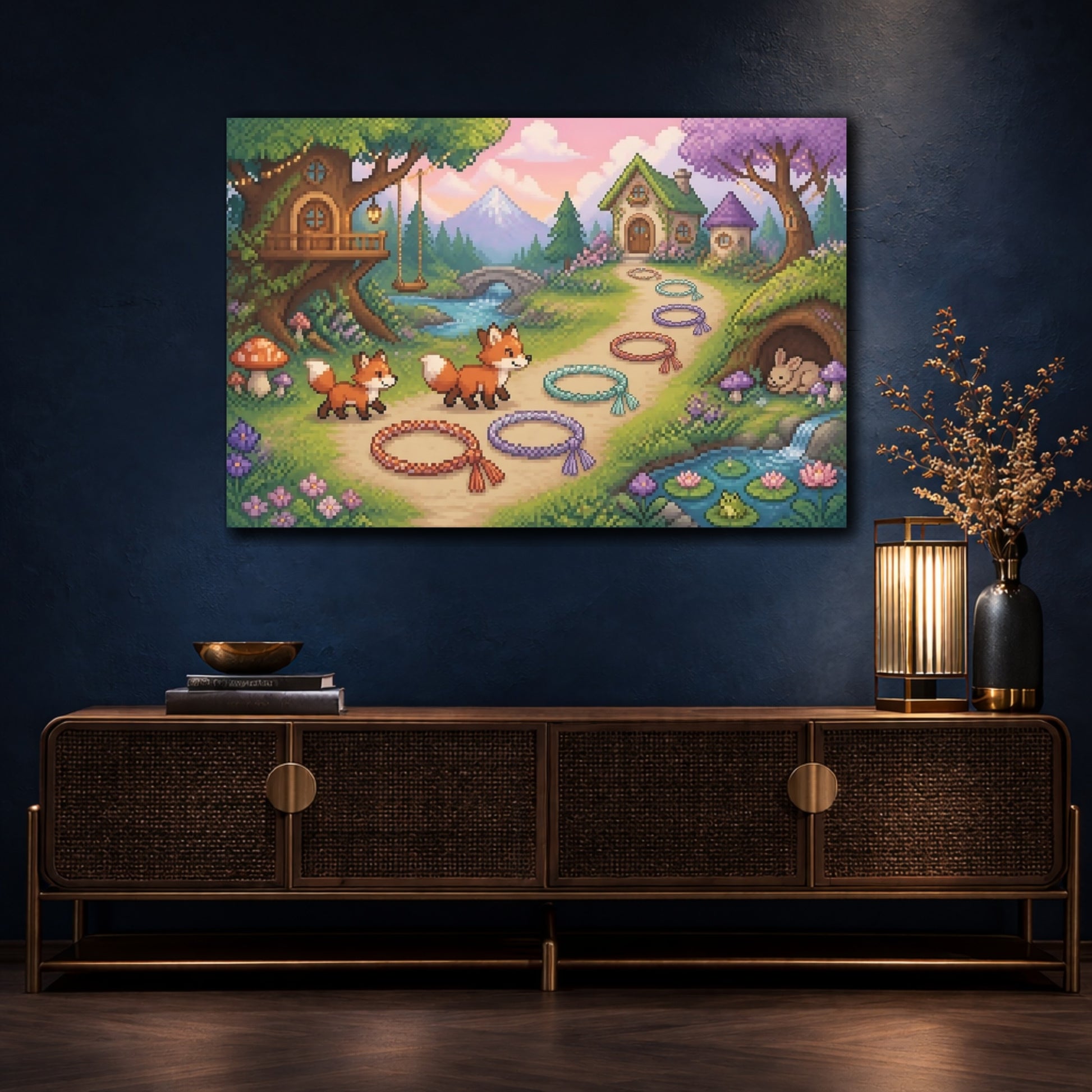 Mockup 4. Foxes On Forest Path shown as canvas print