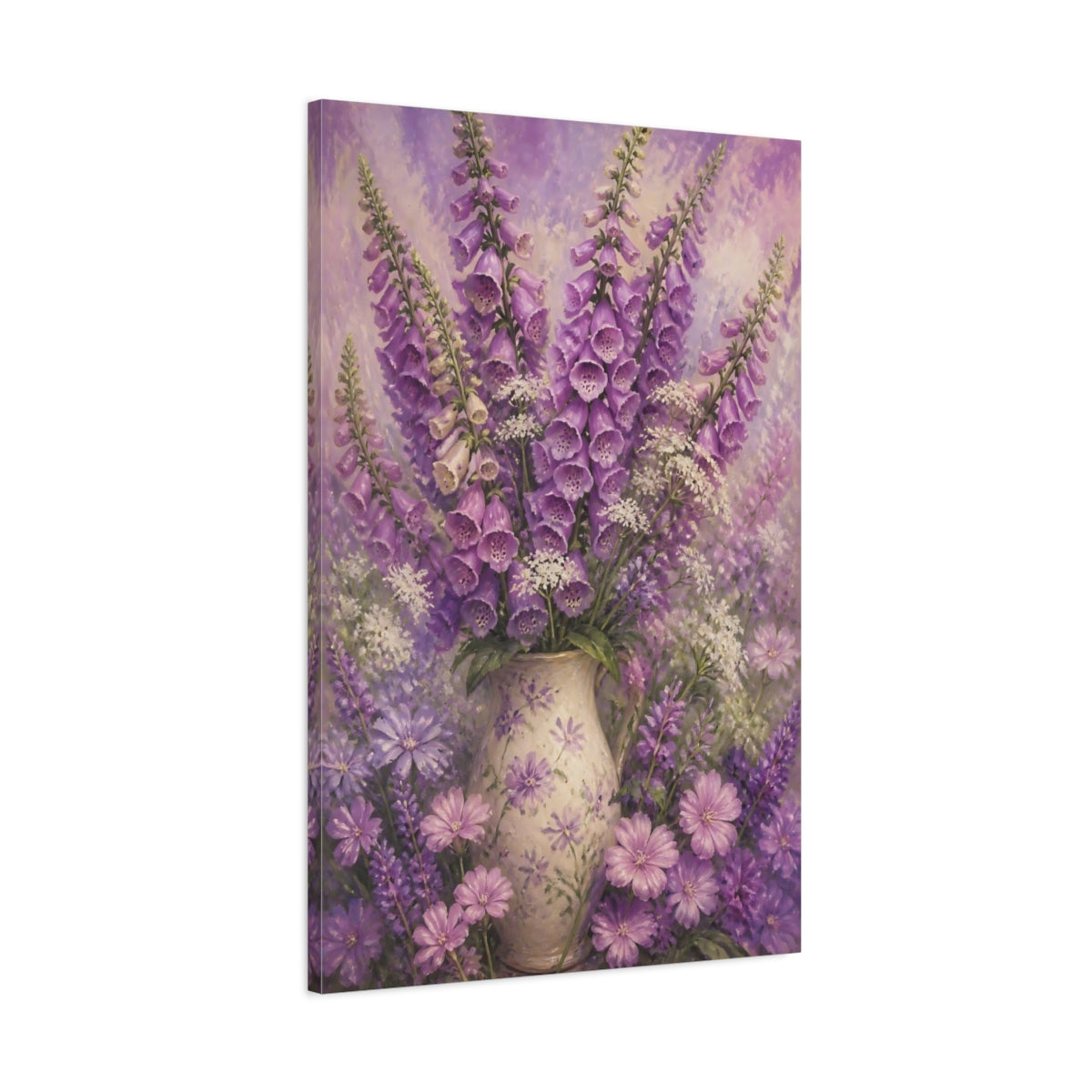 Main Mockup. Foxglove Flowers In Vase shown as canvas print