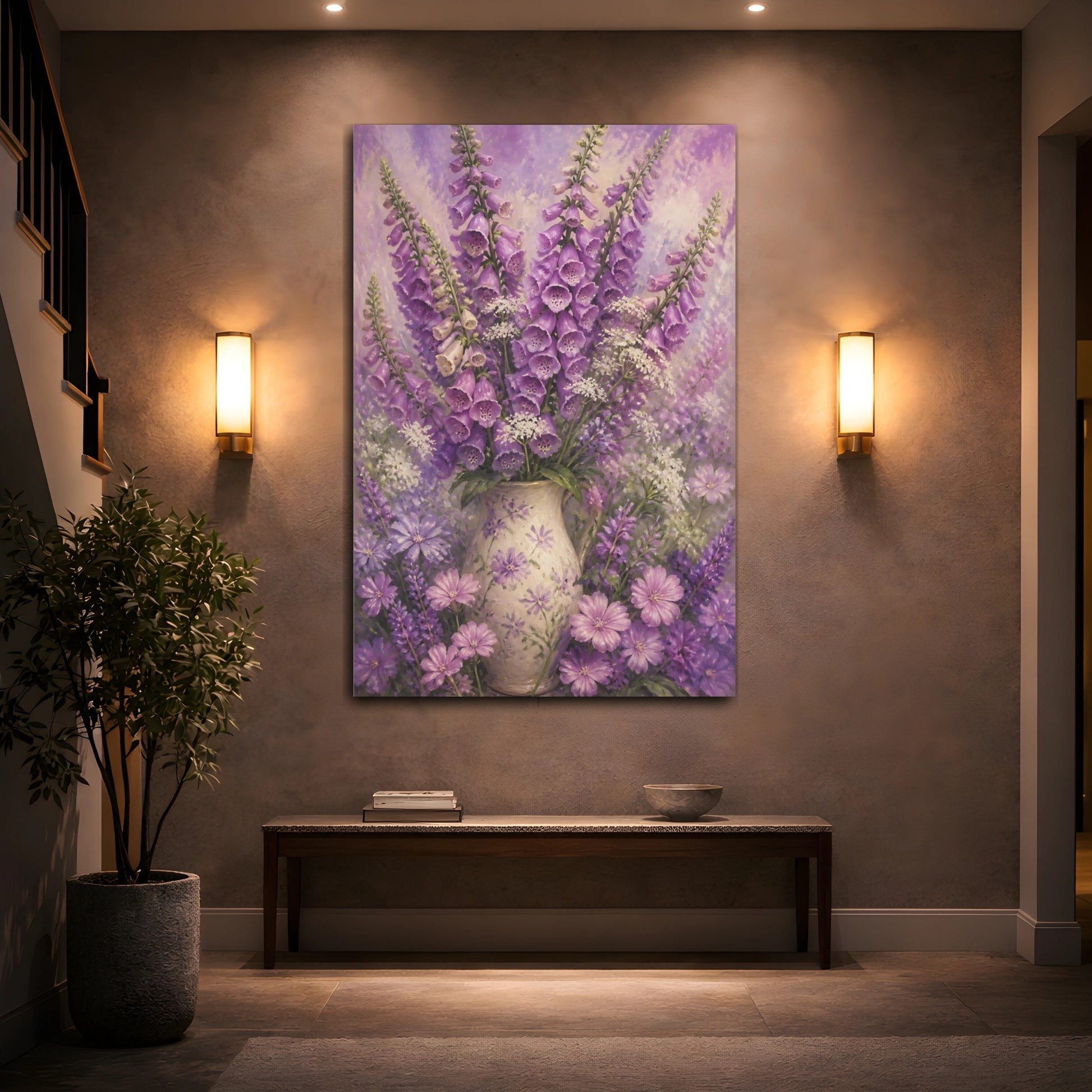 Mockup 2. Foxglove Flowers In Vase shown as canvas print