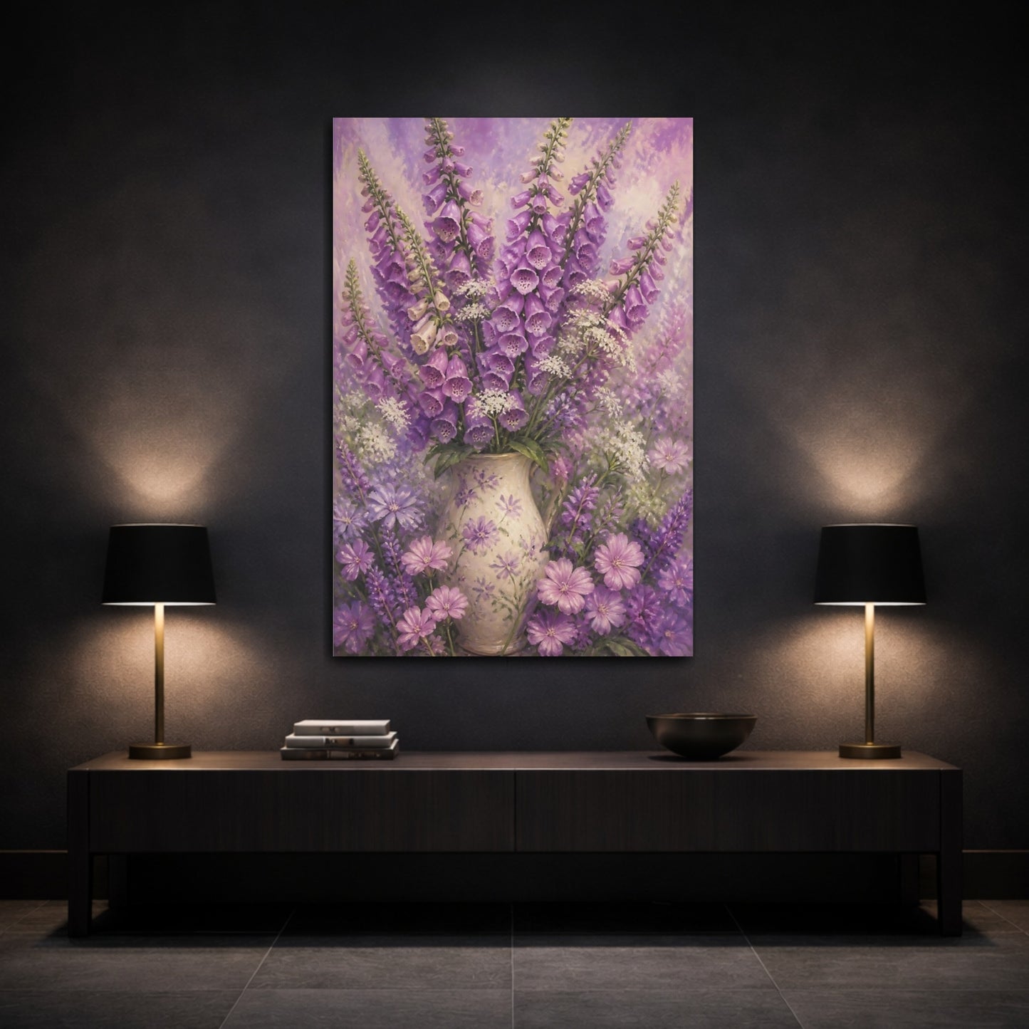 Mockup 3. Foxglove Flowers In Vase shown as canvas print