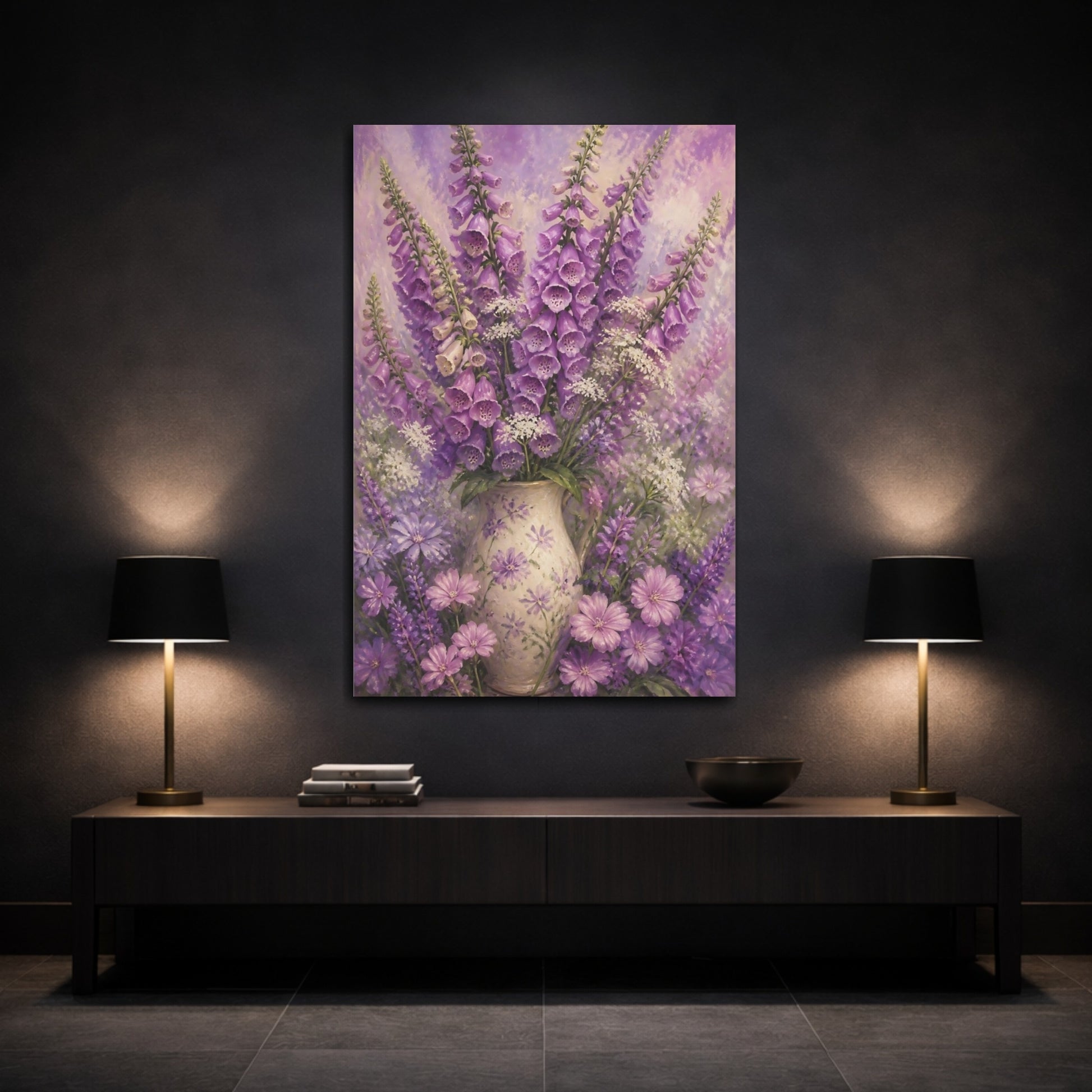 Mockup 3. Foxglove Flowers In Vase shown as canvas print