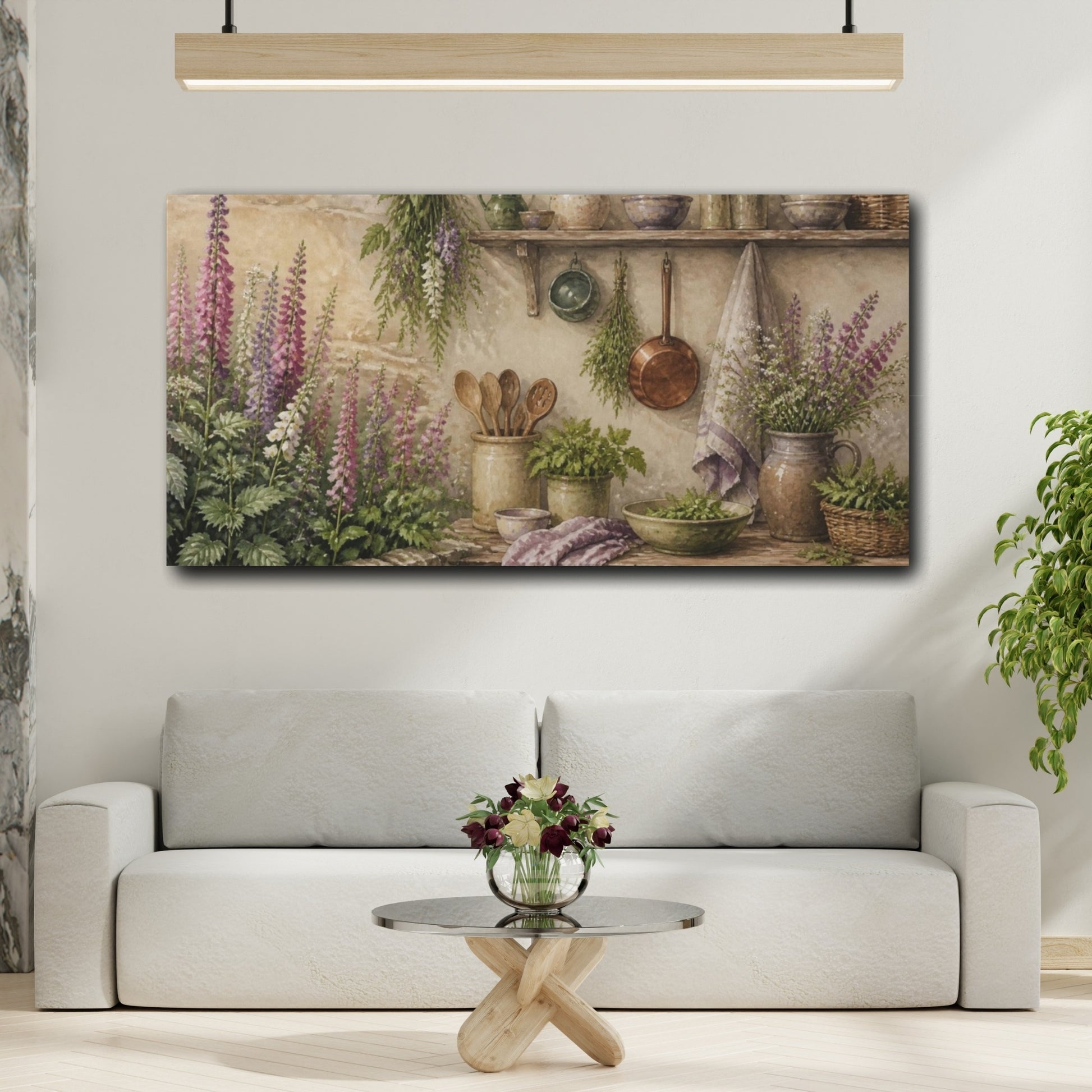 Mockup 2. Foxgloves & Rustic Kitchen Shelf shown as canvas print