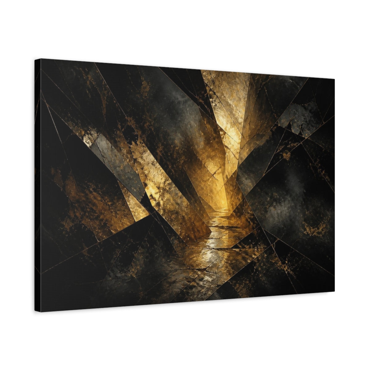 Side Mockup 2. Fractured Gold Passage shown as canvas print