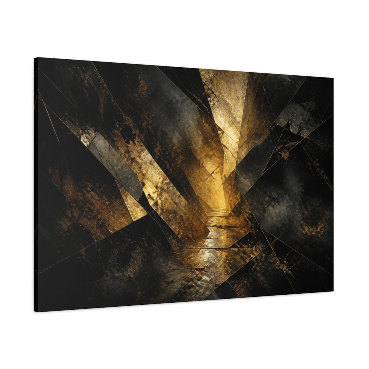Side Mockup 1. Fractured Gold Passage shown as canvas print