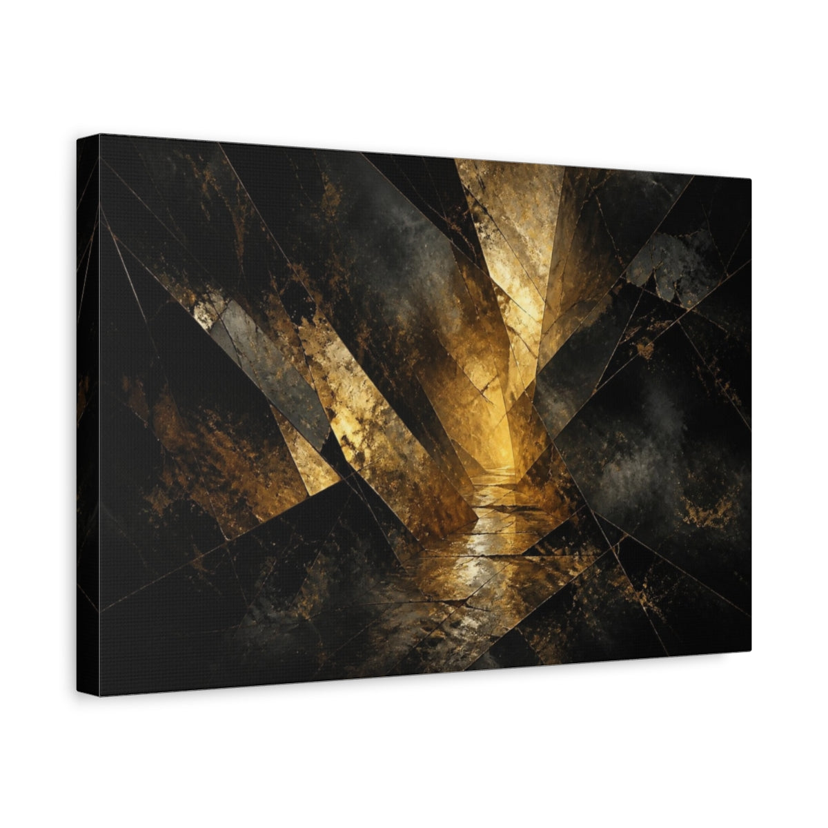 Side Mockup 4. Fractured Gold Passage shown as canvas print