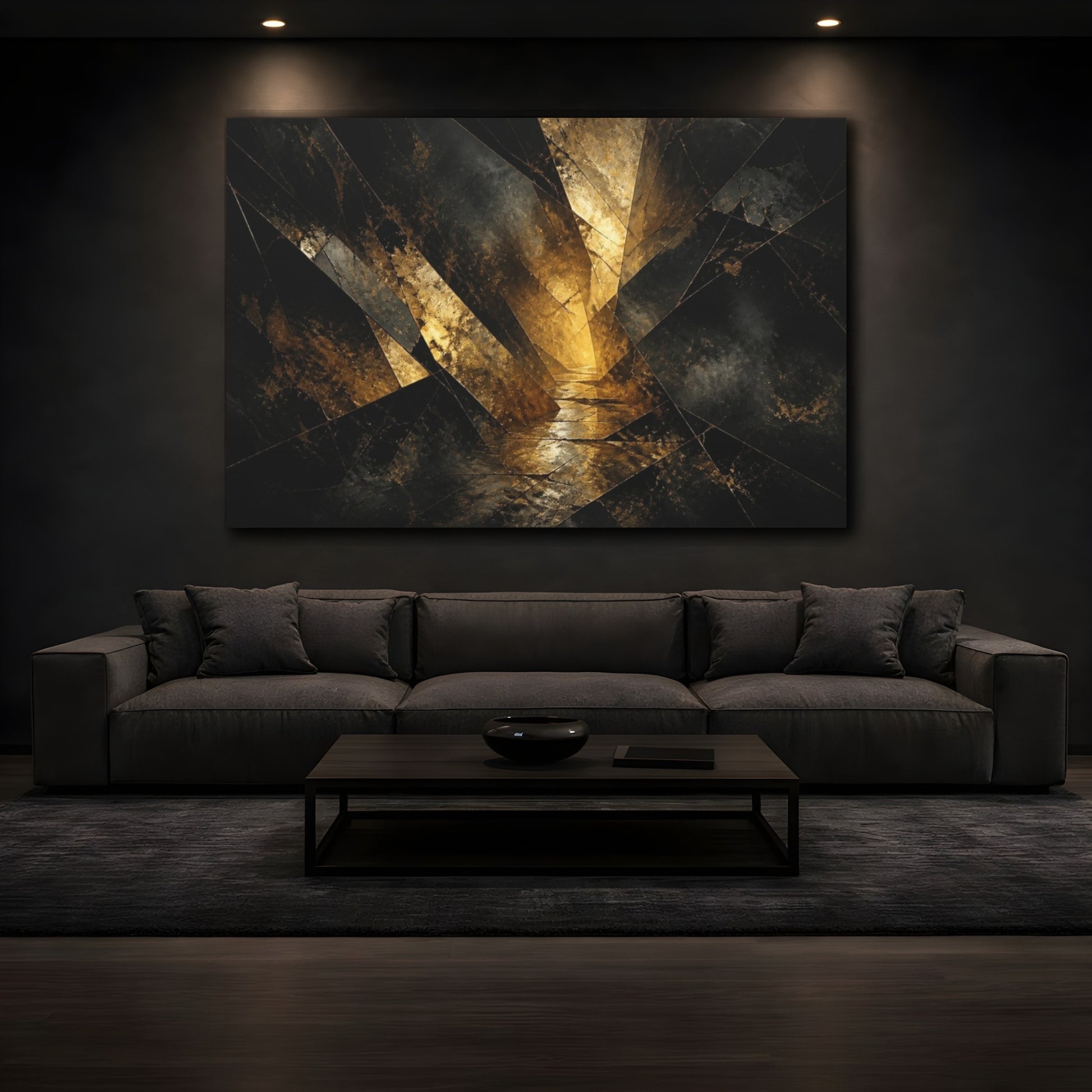 Mockup 3. Fractured Gold Passage shown as canvas print