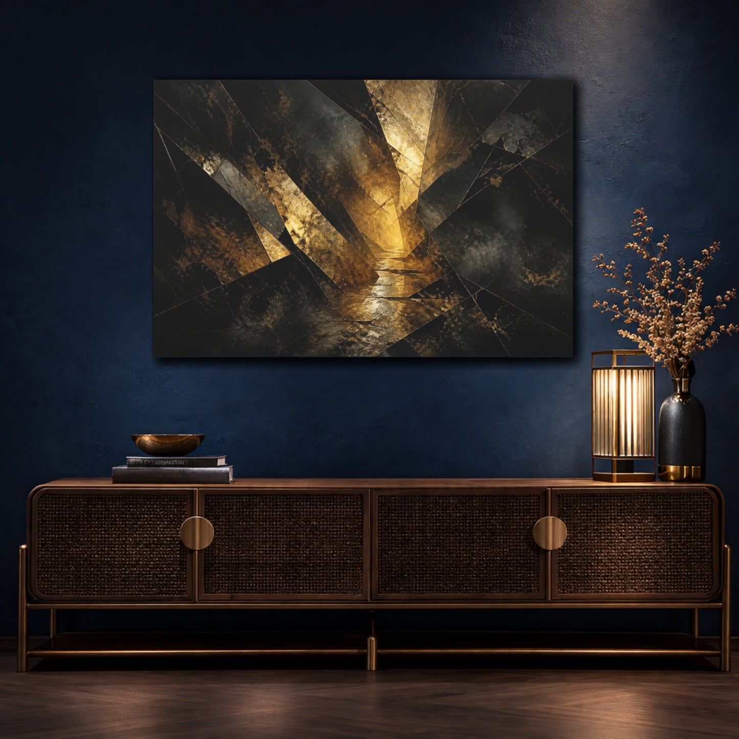 Mockup 4. Fractured Gold Passage shown as canvas print