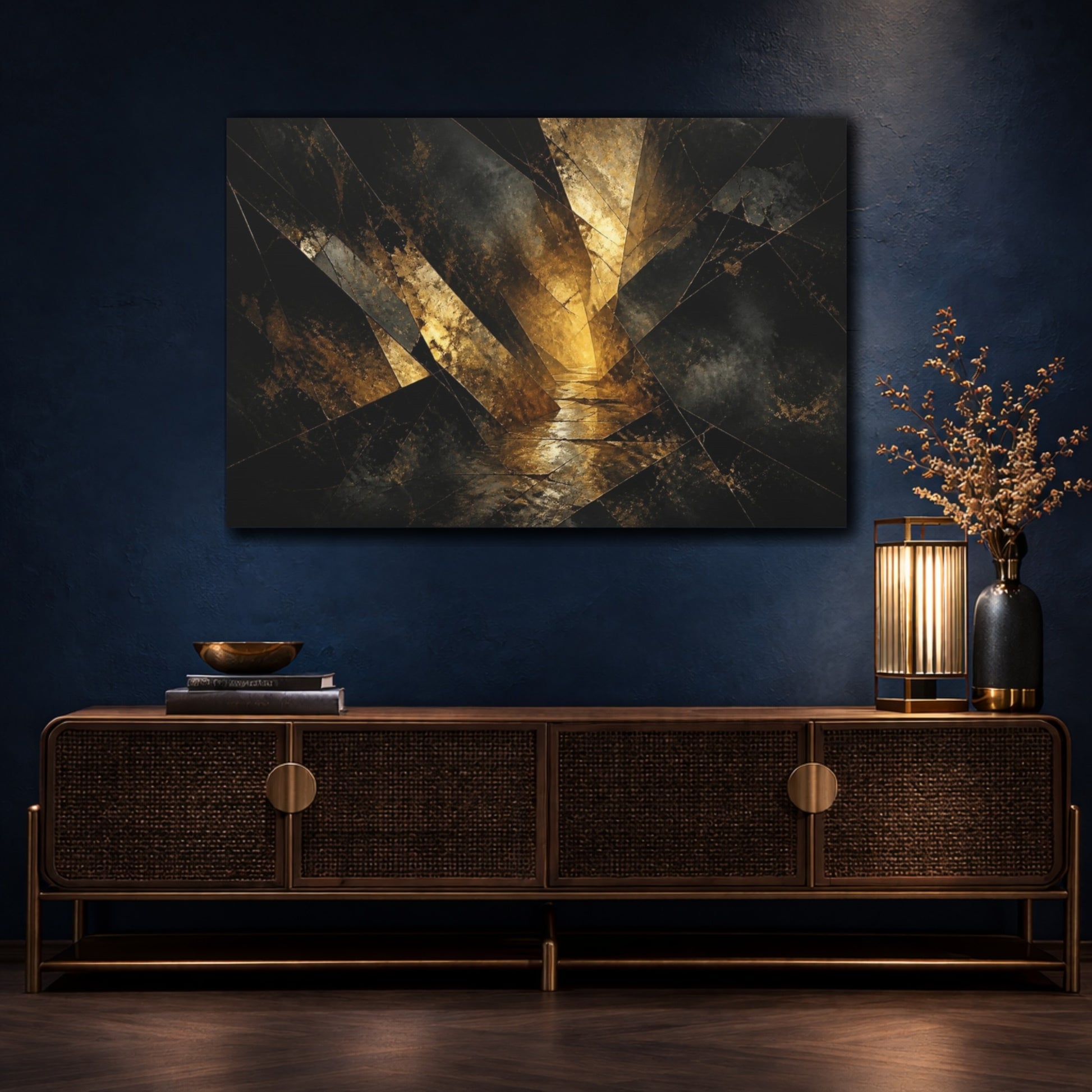 Mockup 4. Fractured Gold Passage shown as canvas print
