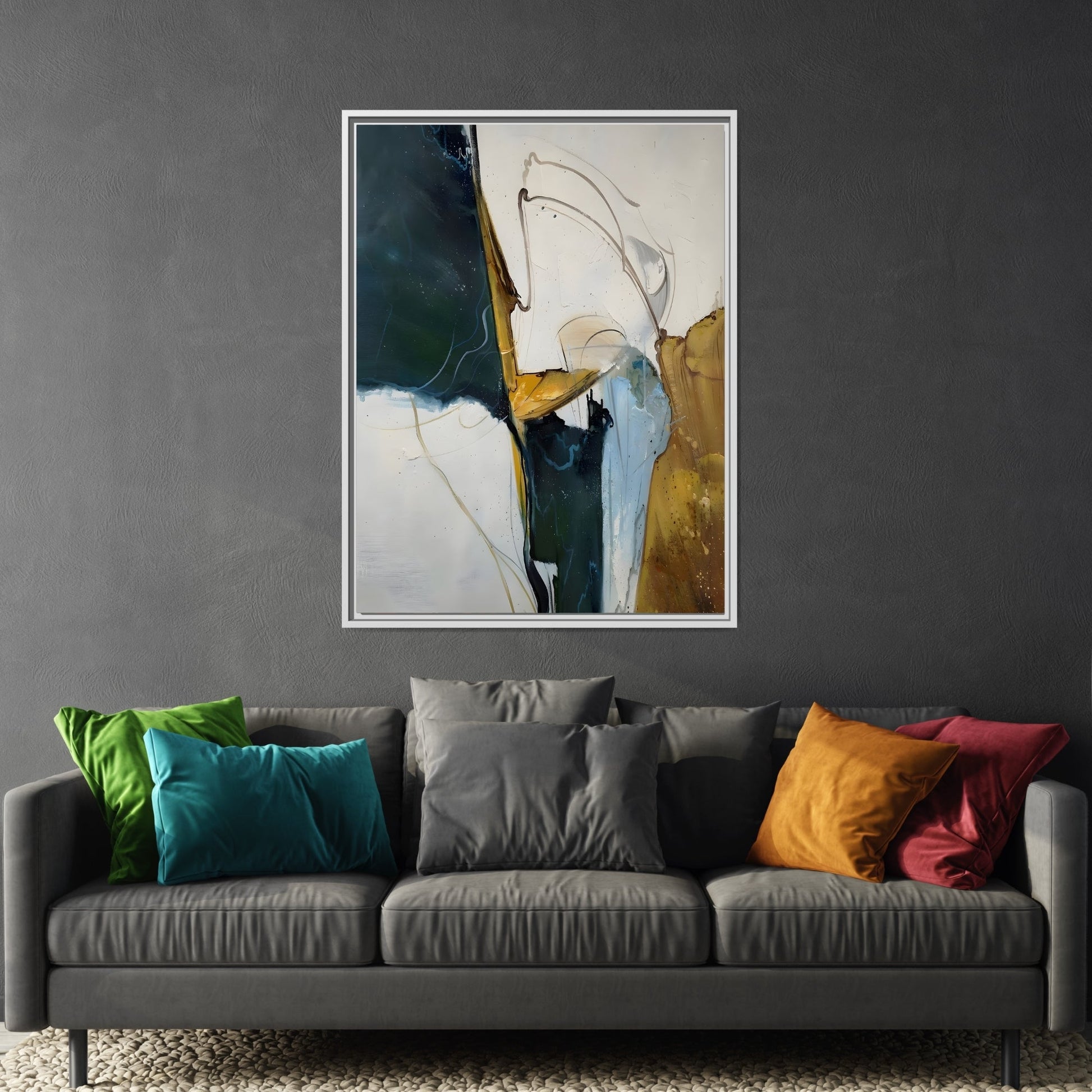 Framed Abstract Gold White Canvas Print - Modern Home Decor Artwork - YesArtYes