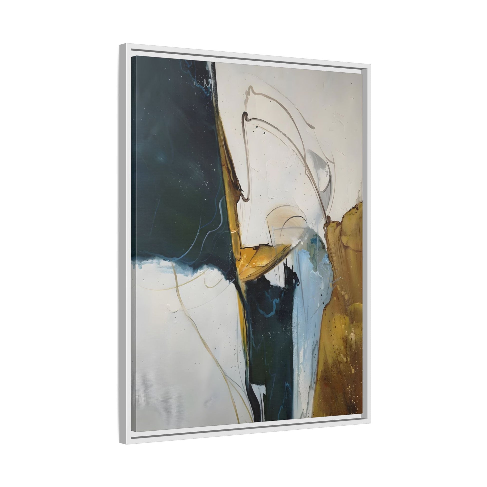 Framed Abstract Gold White Canvas Print - Modern Home Decor Artwork - YesArtYes