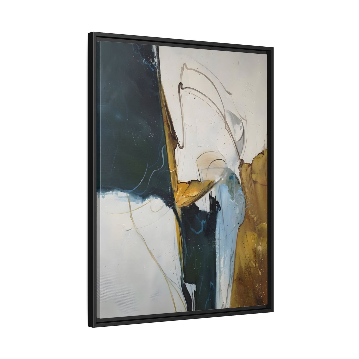 Framed Abstract Gold White Canvas Print - Modern Home Decor Artwork - YesArtYes