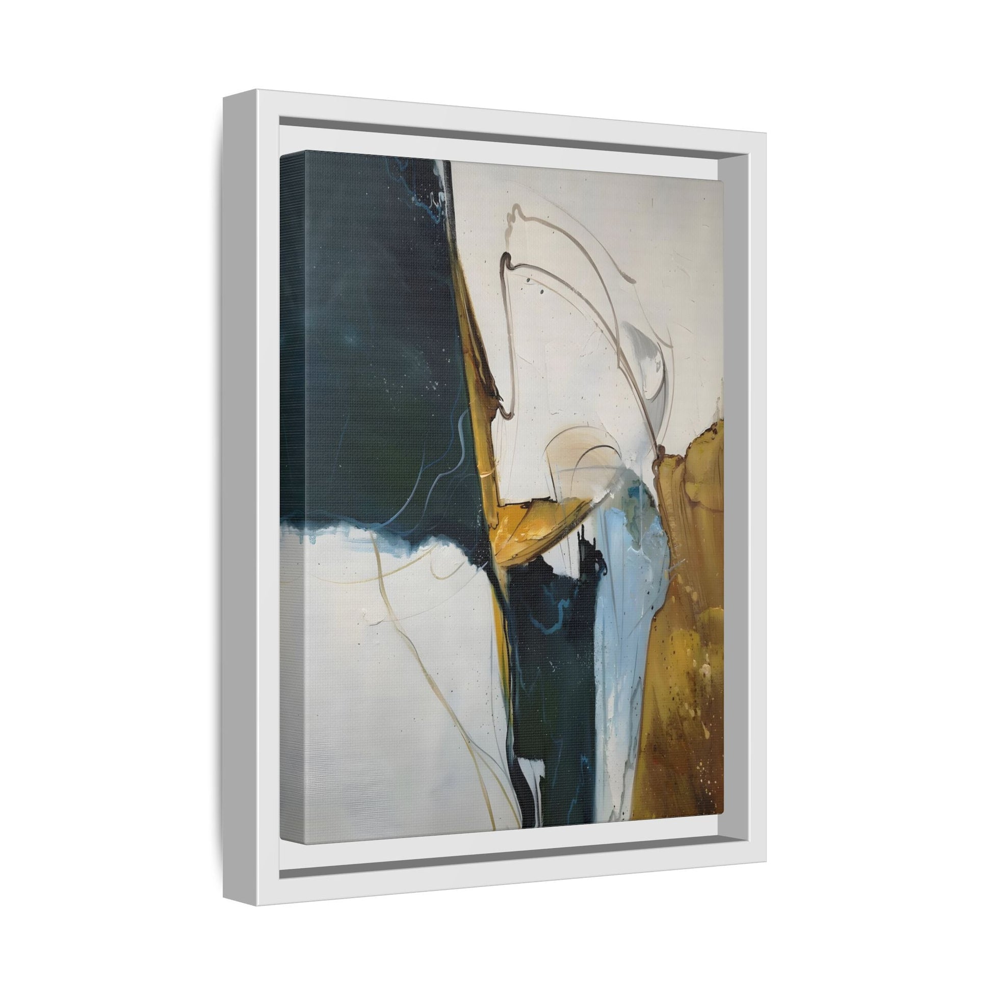 Framed Abstract Gold White Canvas Print - Modern Home Decor Artwork - YesArtYes