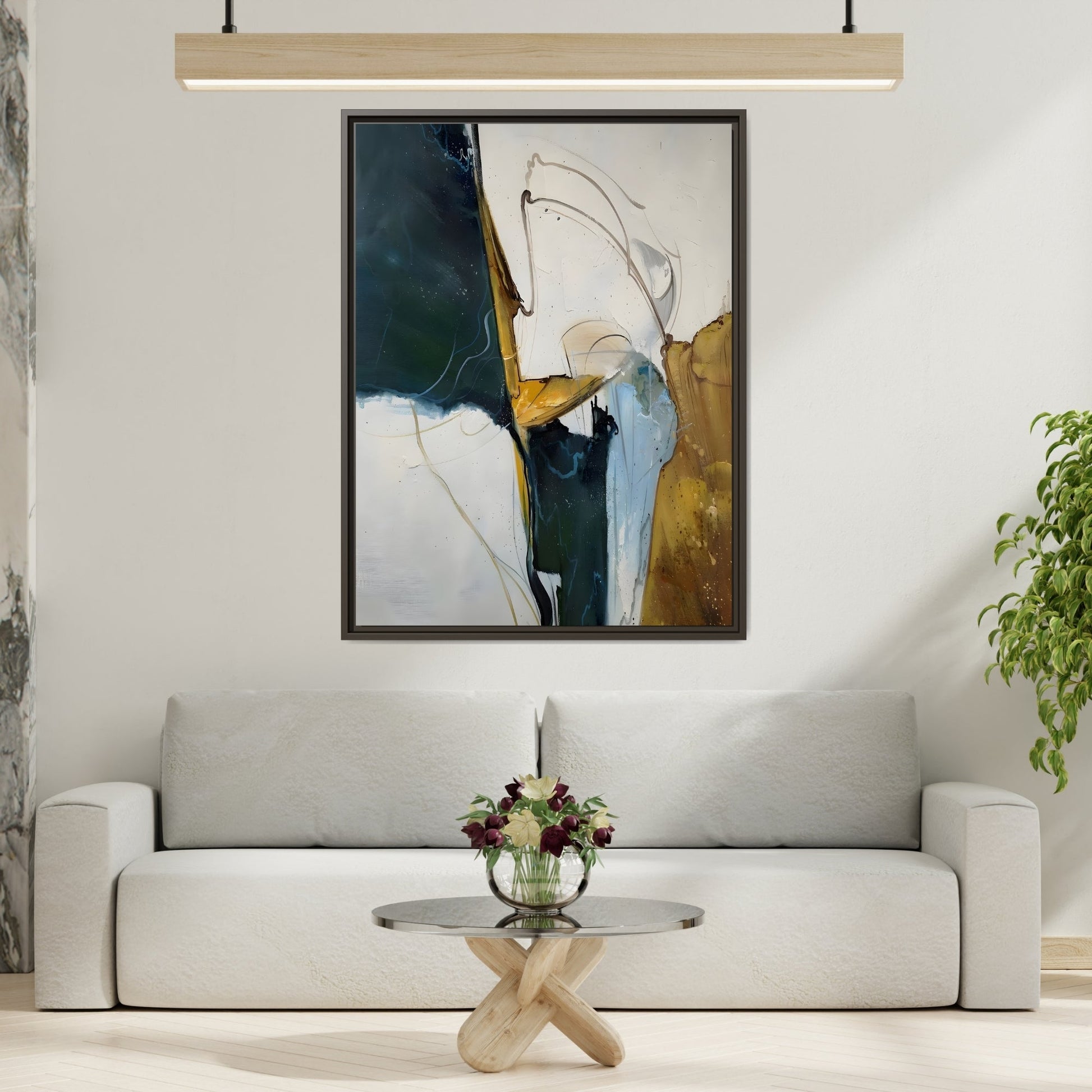 Framed Abstract Gold White Canvas Print - Modern Home Decor Artwork - YesArtYes