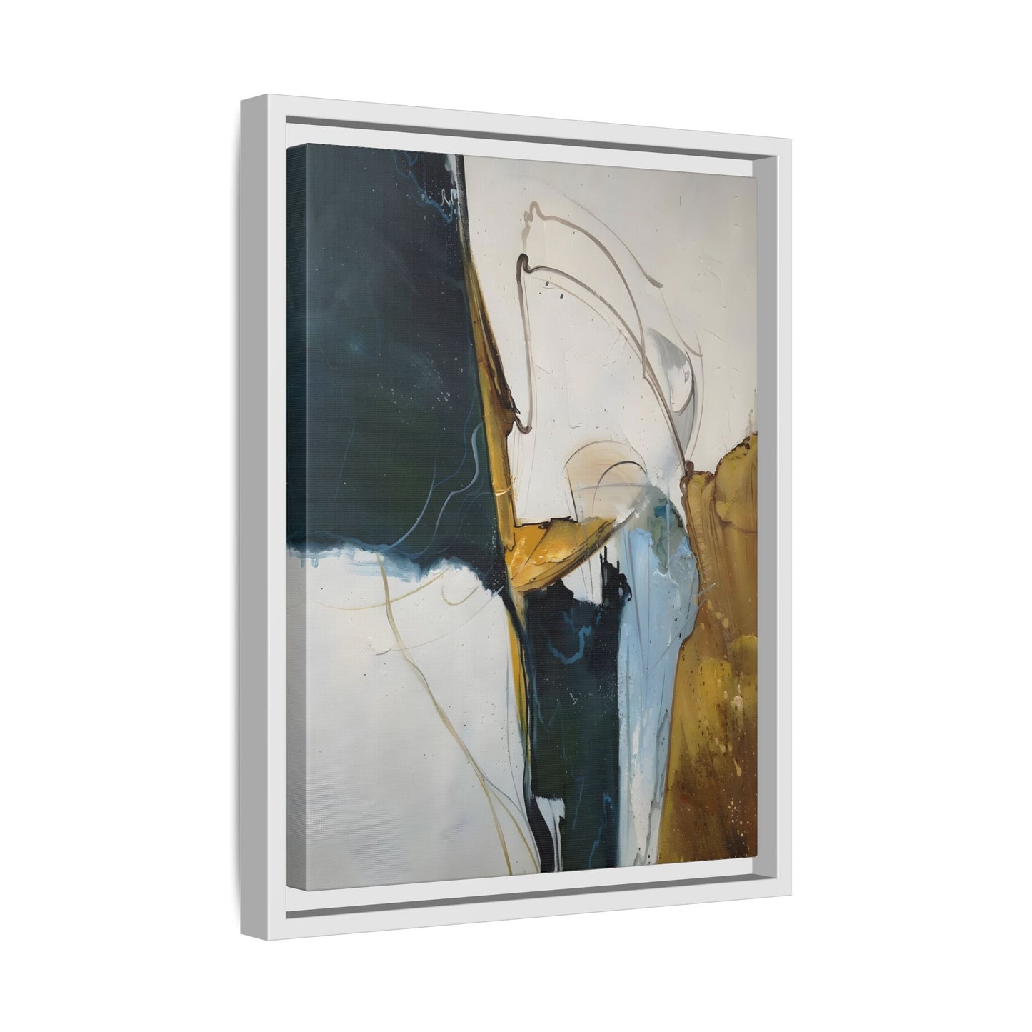 Framed Abstract Gold White Canvas Print - Modern Home Decor Artwork - YesArtYes