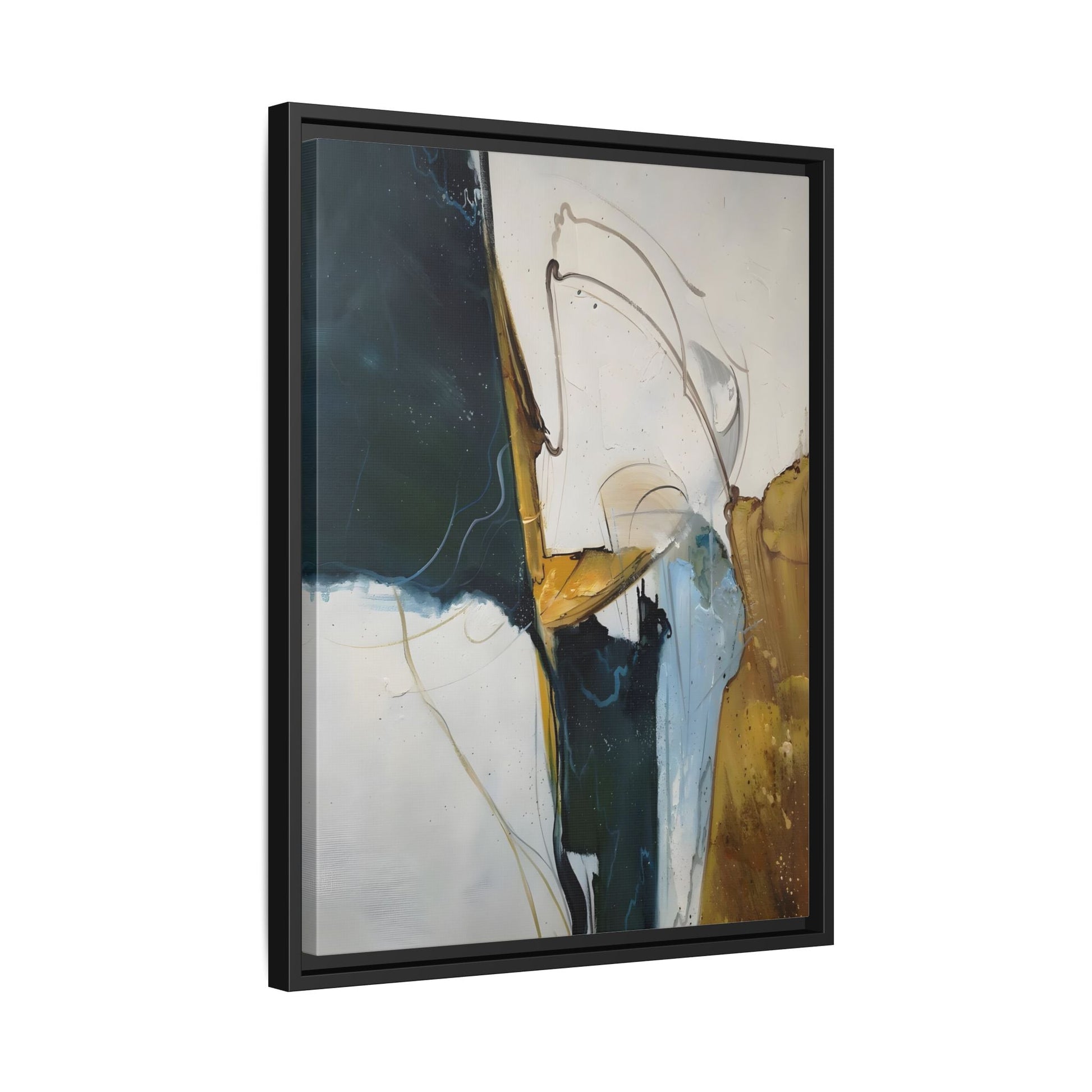 Framed Abstract Gold White Canvas Print - Modern Home Decor Artwork - YesArtYes