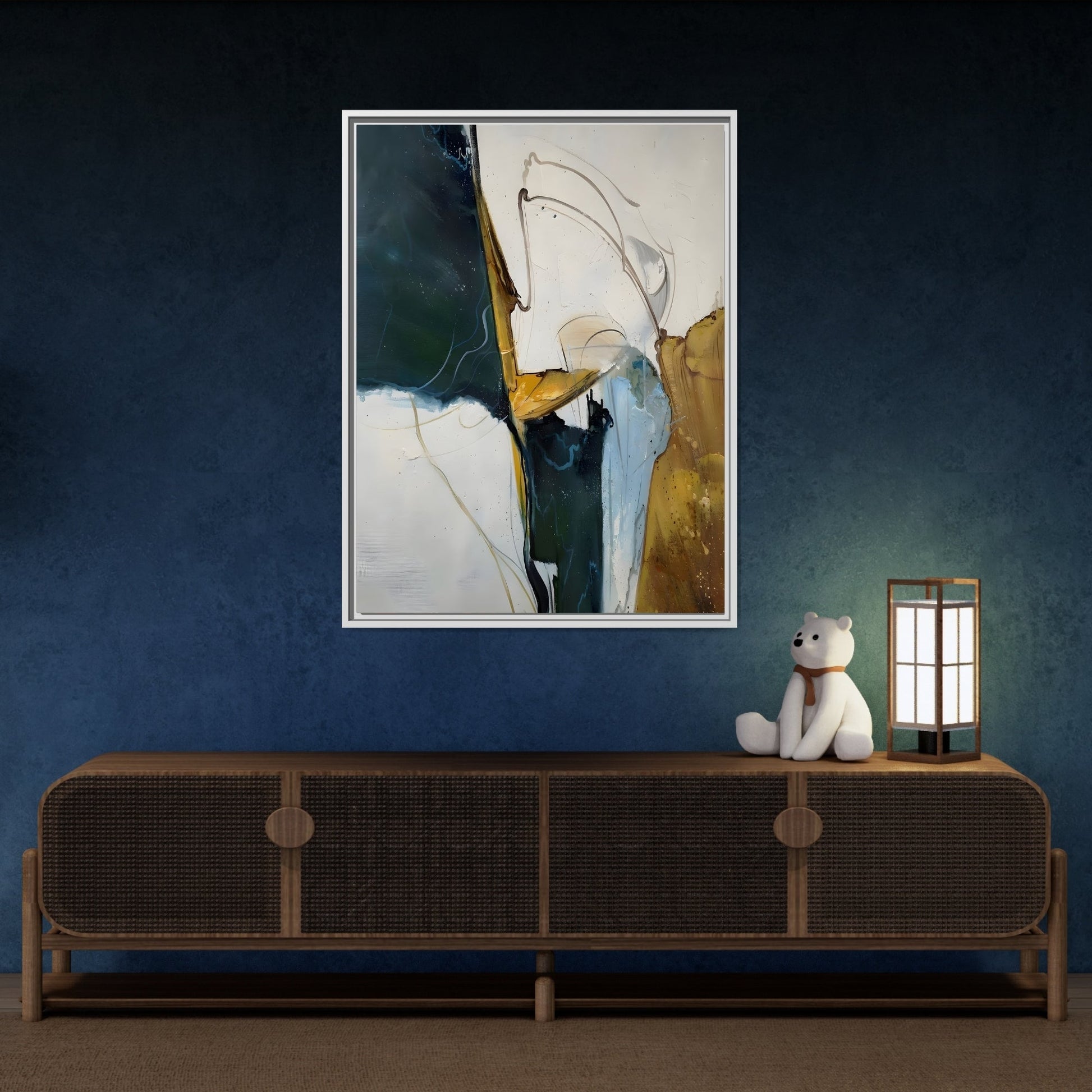 Framed Abstract Gold White Canvas Print - Modern Home Decor Artwork - YesArtYes