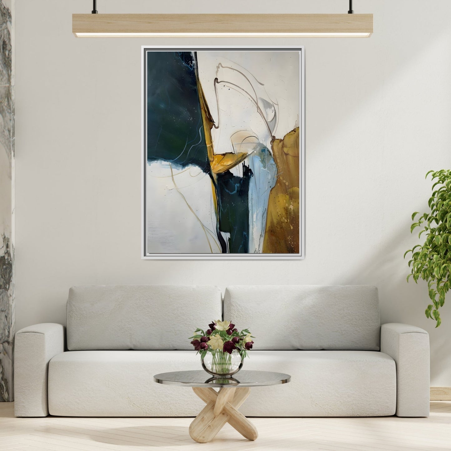 Framed Abstract Gold White Canvas Print - Modern Home Decor Artwork - YesArtYes