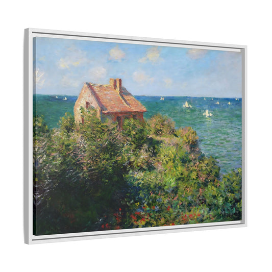 Framed Canvas Monet Fisherman Cottage Print - House Wall Art Decor