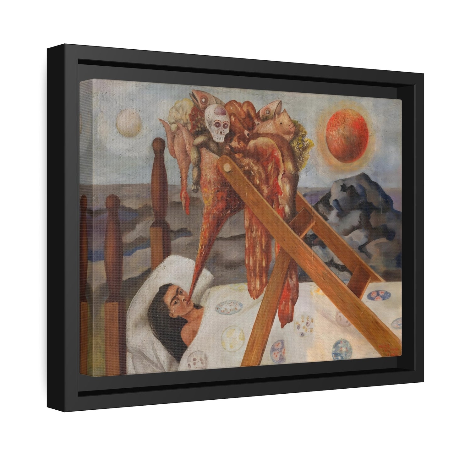 Framed Canvas Print Wall Art - Painting Without Hope by Frida Kahlo in Exclusive Frame