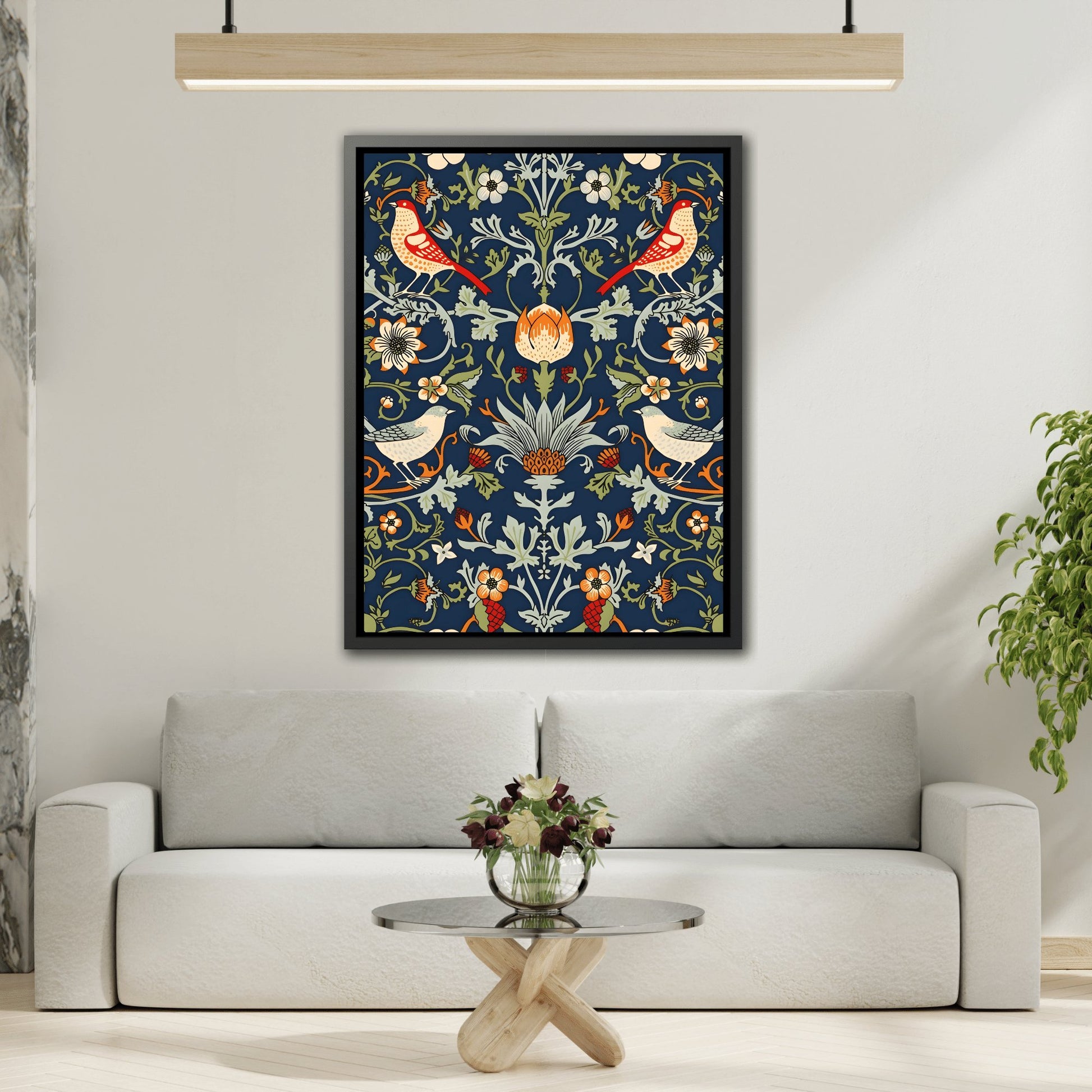 Framed Canvas Wall Art Flowers Bird Floral Print - Minimalist Modern Boho Decor