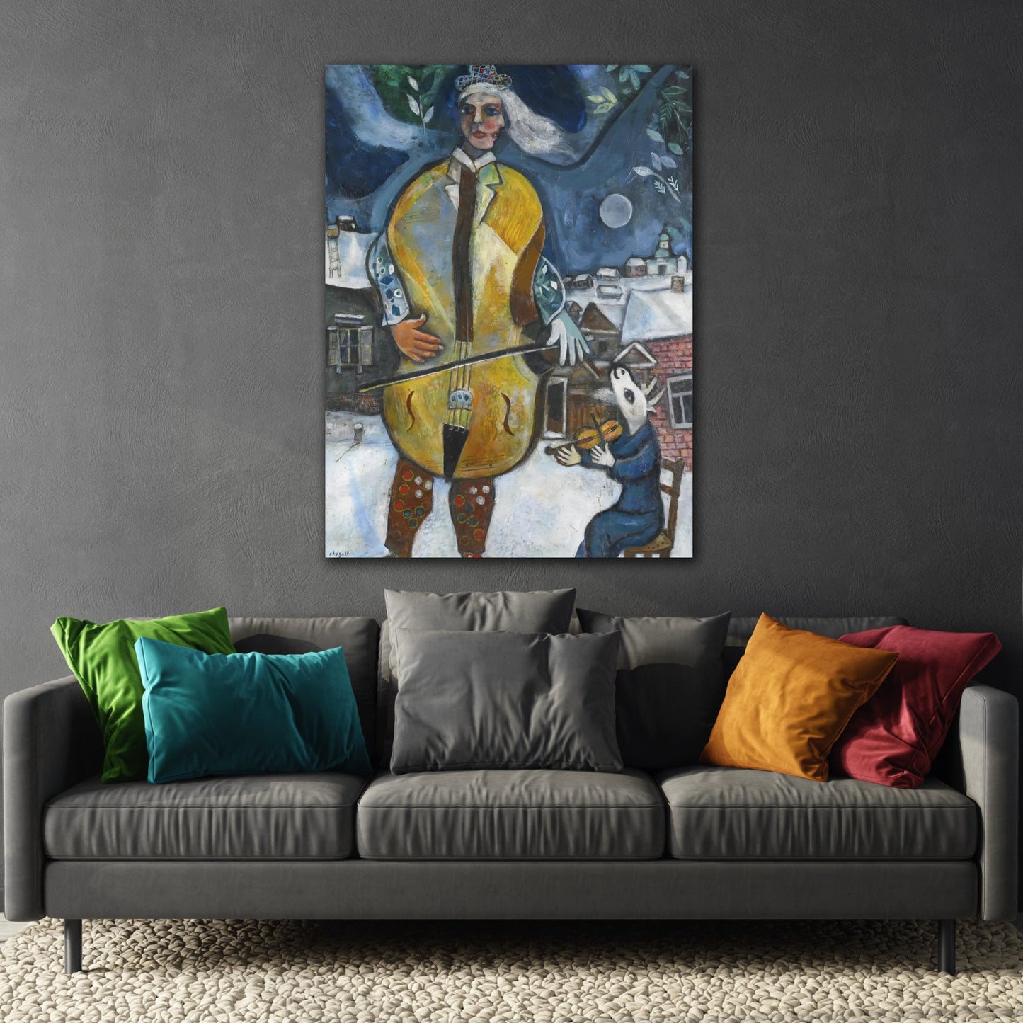 Framed Canvas Wall Art Painting Print -Marc Chagall Violin Cellist Artwork