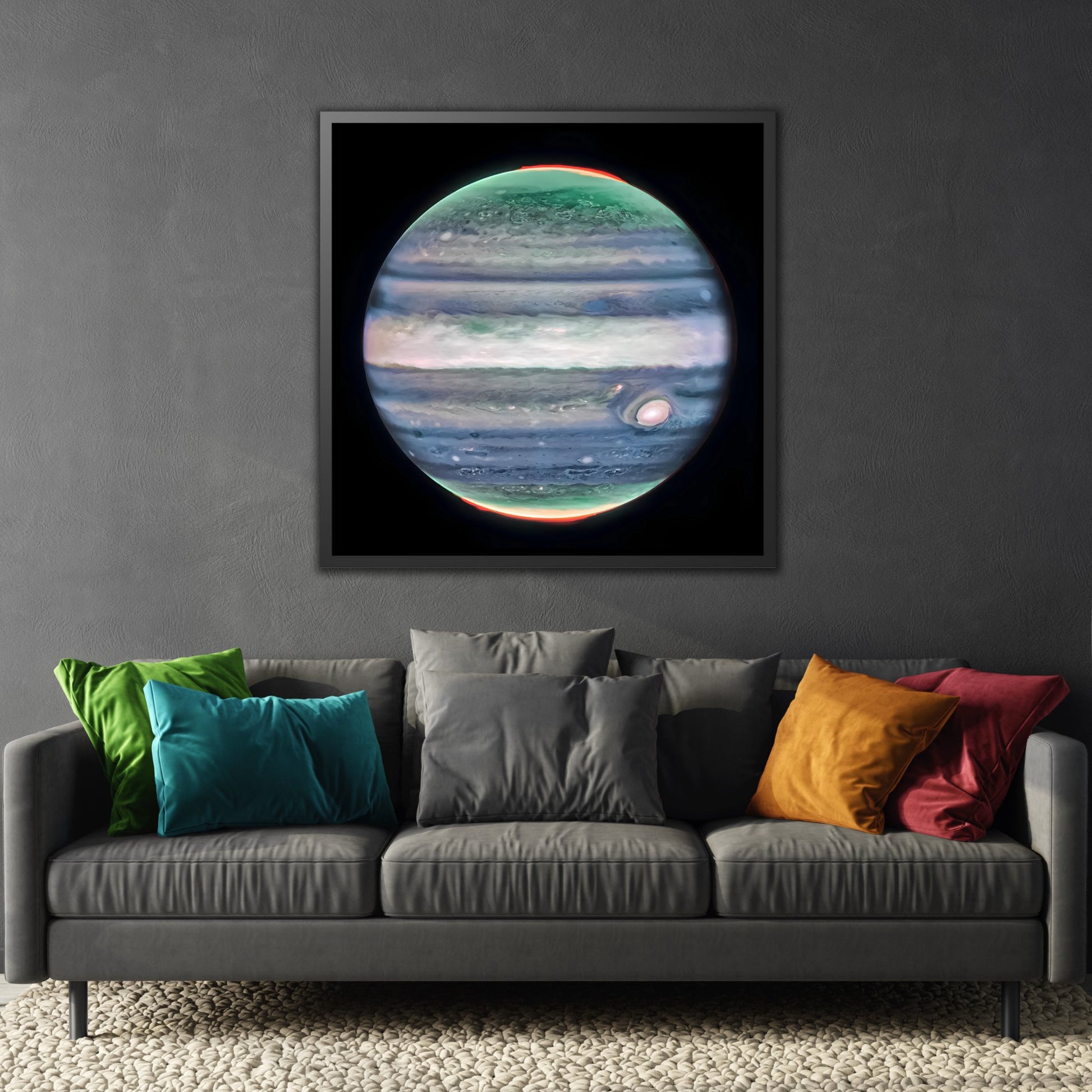 Framed Canvas Wall Art Print - NASA Jupiter Image James Webb Space Telescope First Images in Black Frame